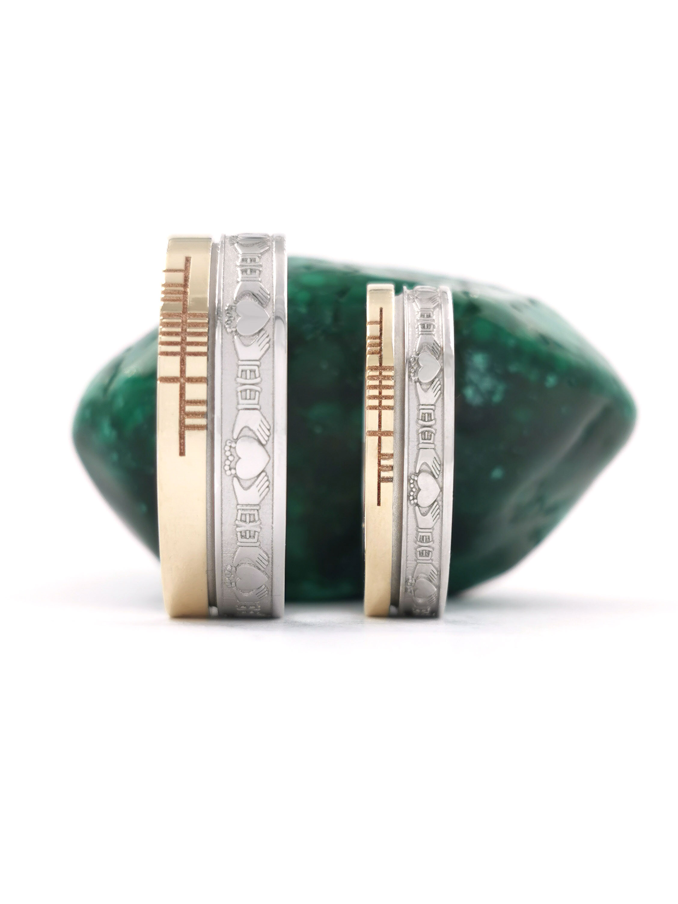 Florentine White Gold & Yellow Gold Ogham & Claddagh 5.2mm Ring