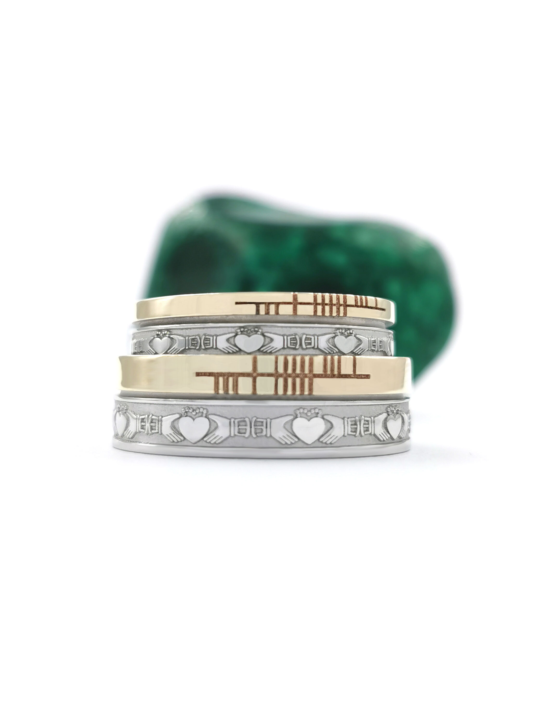 Ogham Ring in White Gold & Yellow Gold With a Florentine Finish