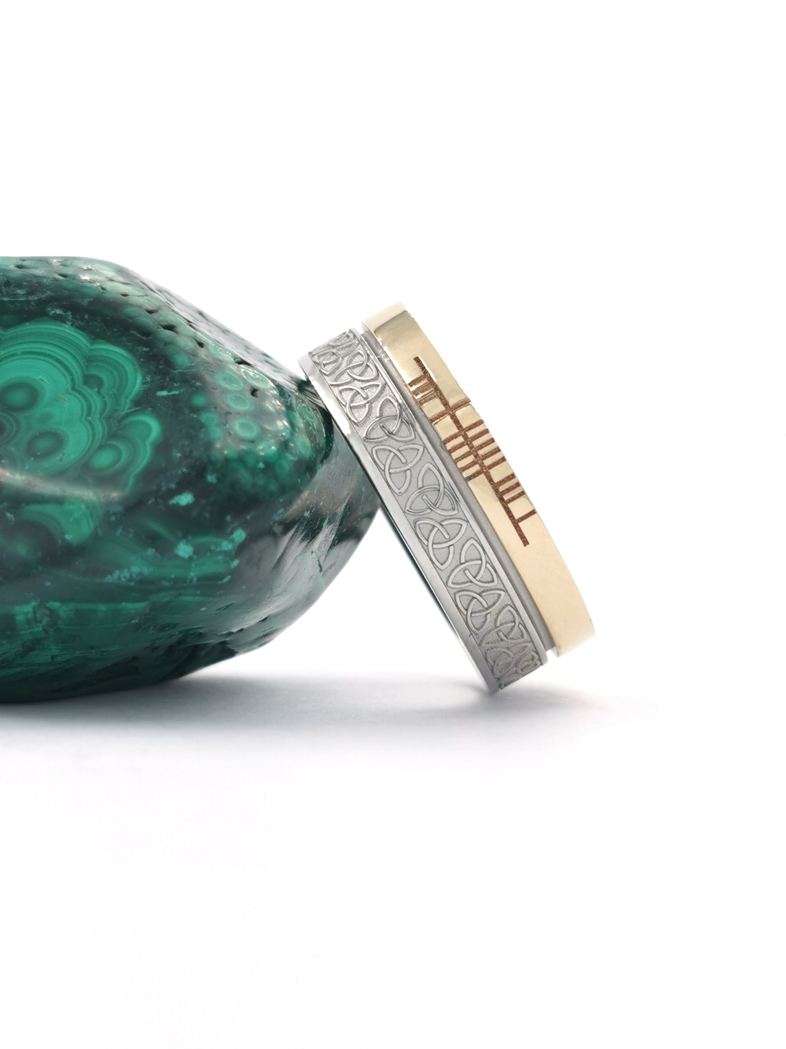 Real 10K White Gold & Yellow Gold Ogham 7.3mm Ring With a Florentine Finish