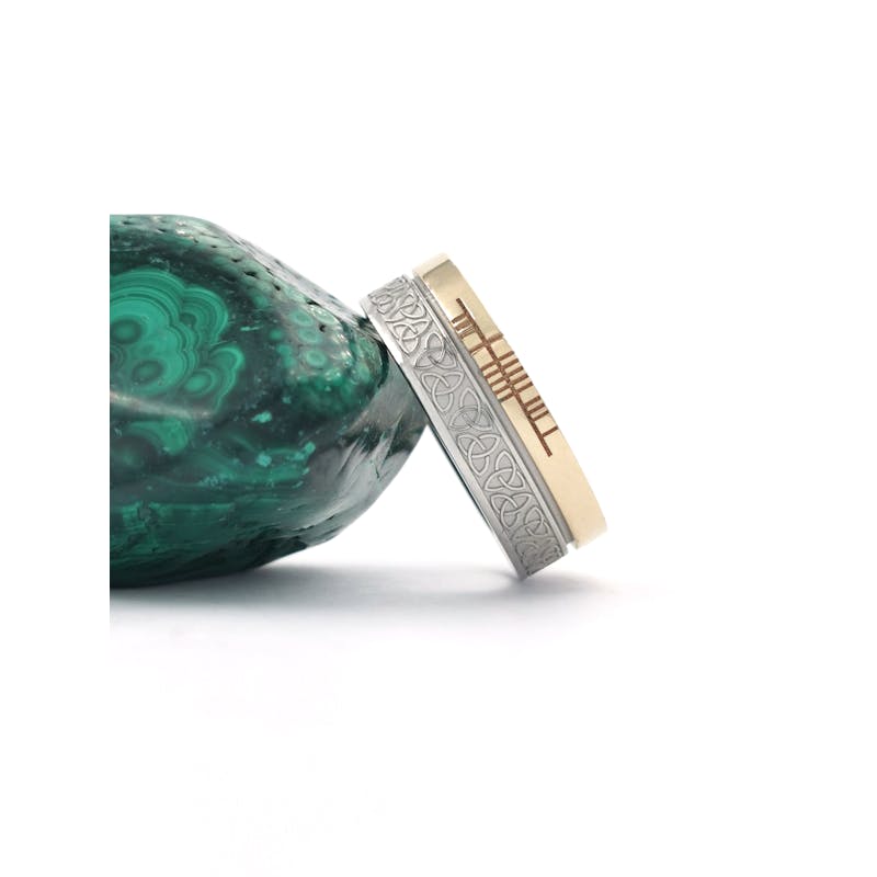 Real 10K White Gold & Yellow Gold Ogham 7.3mm Ring With a Florentine Finish