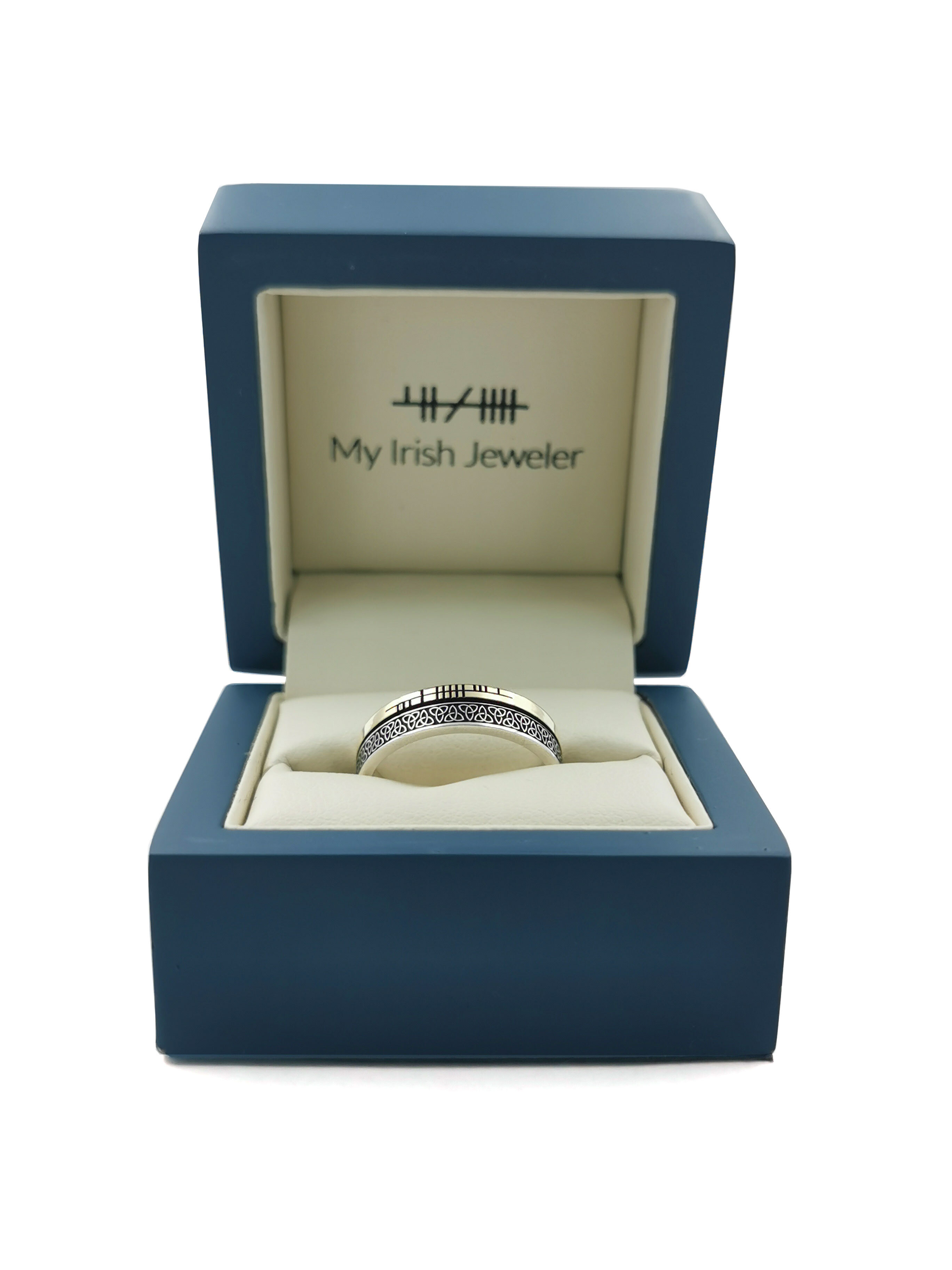 Genuine Oxidized Sterling Silver & 10K Yellow Gold Ogham & Trinity Knot 7.3mm Ring. In Luxury Packaging.