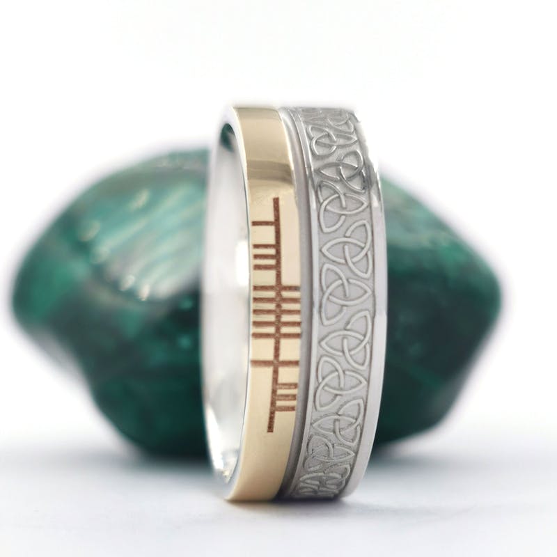 Florentine Ogham 7.3mm Ring in Real White Gold & Yellow Gold