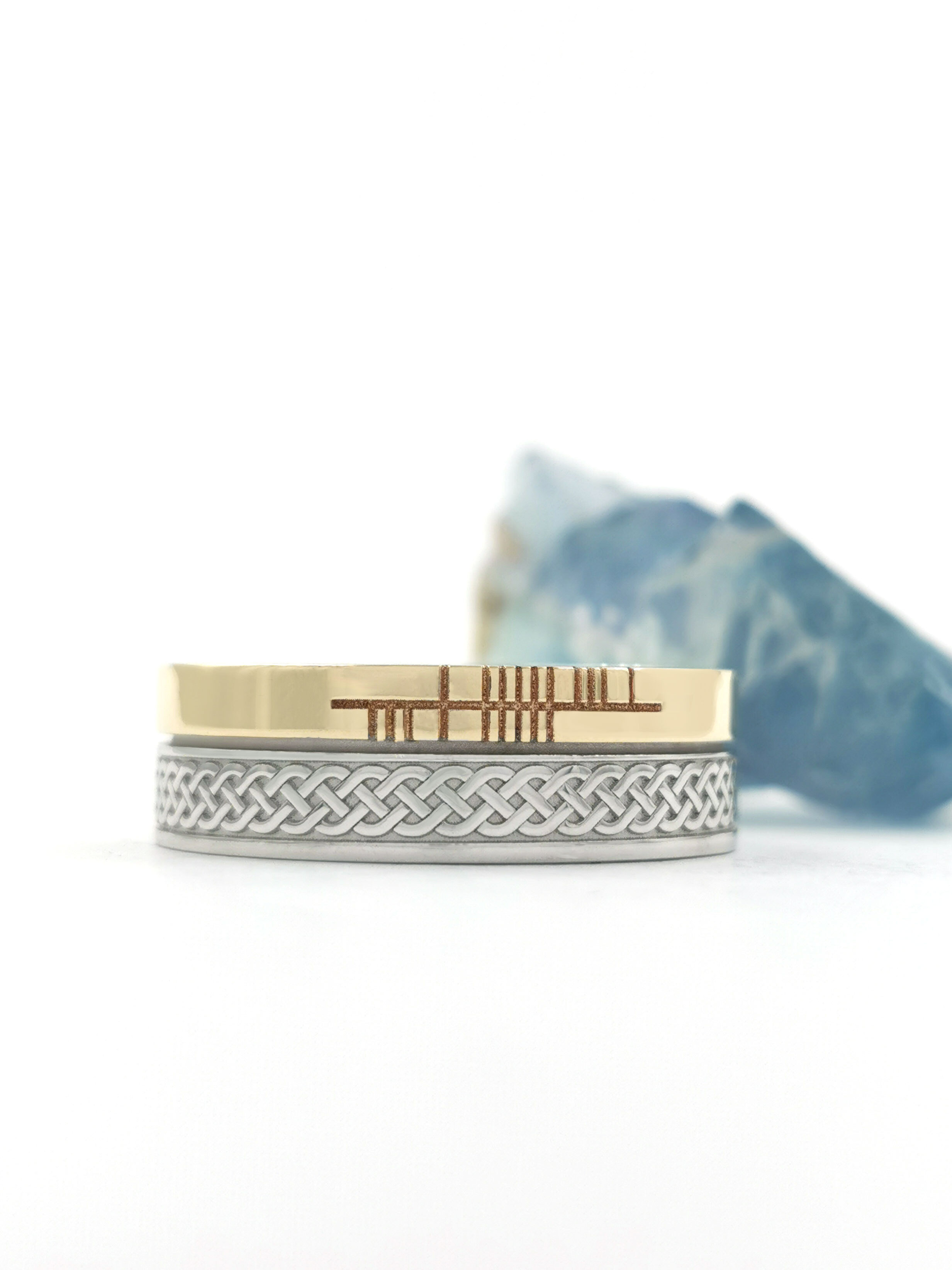 Attractive Florentine 10K White Gold & Yellow Gold Ogham 7.3mm Ring