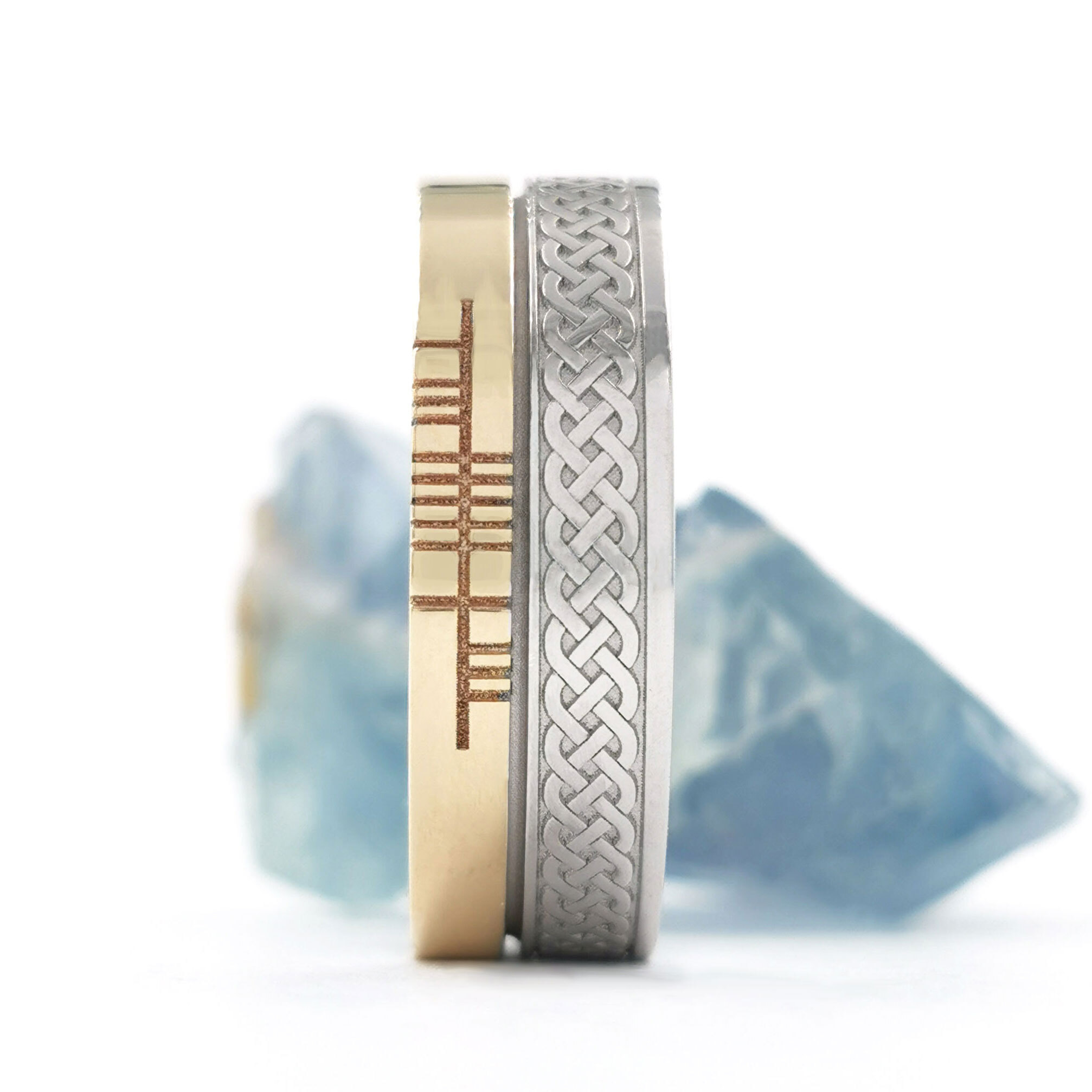 Florentine 10K White Gold & Yellow Gold Ogham & Celtic Knot 7.3mm Ring