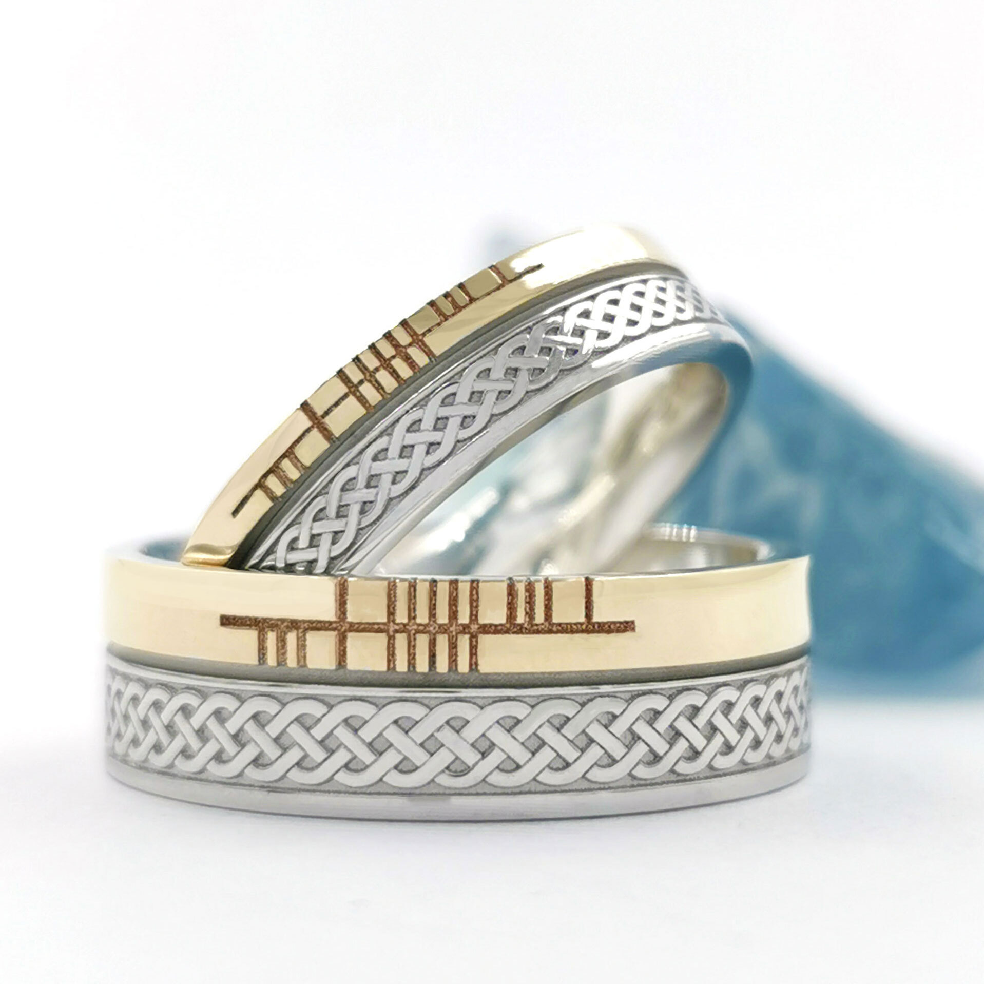 Florentine Ogham 5.2mm Ring in Real White Gold & Yellow Gold