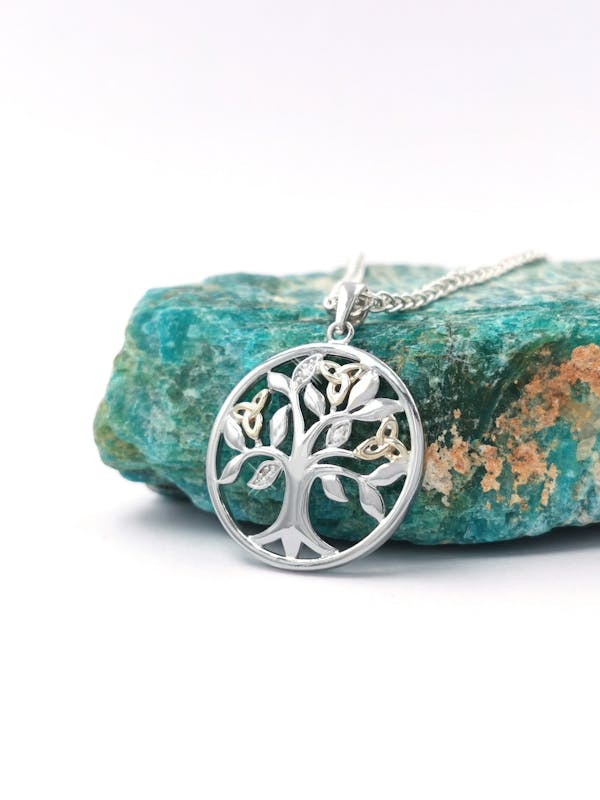 Gorgeous Sterling Silver & Yellow Gold Tree of Life Necklace For Women