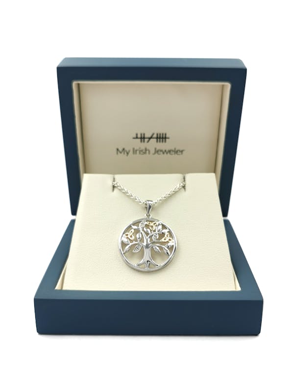 Genuine Sterling Silver & Yellow Gold Tree of Life Necklace For Women. In Luxury Packaging.
