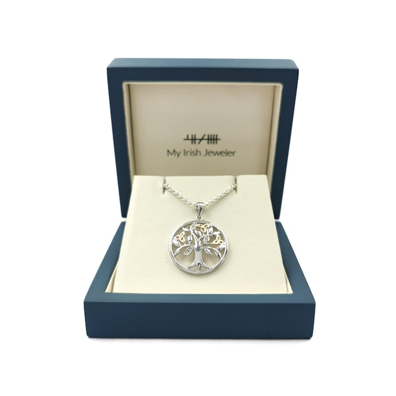Genuine Sterling Silver & Yellow Gold Tree of Life Necklace For Women. In Luxury Packaging.
