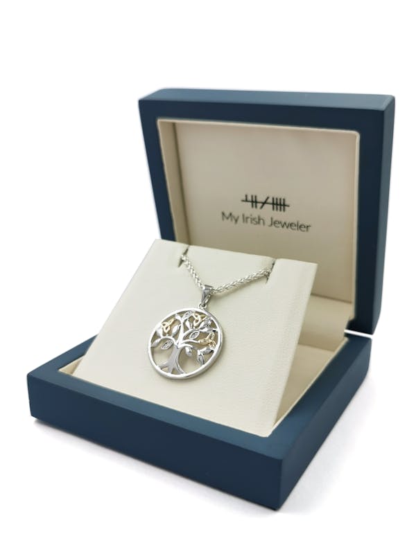 Gorgeous Sterling Silver & Yellow Gold Tree of Life Necklace For Women. In Luxury Packaging.