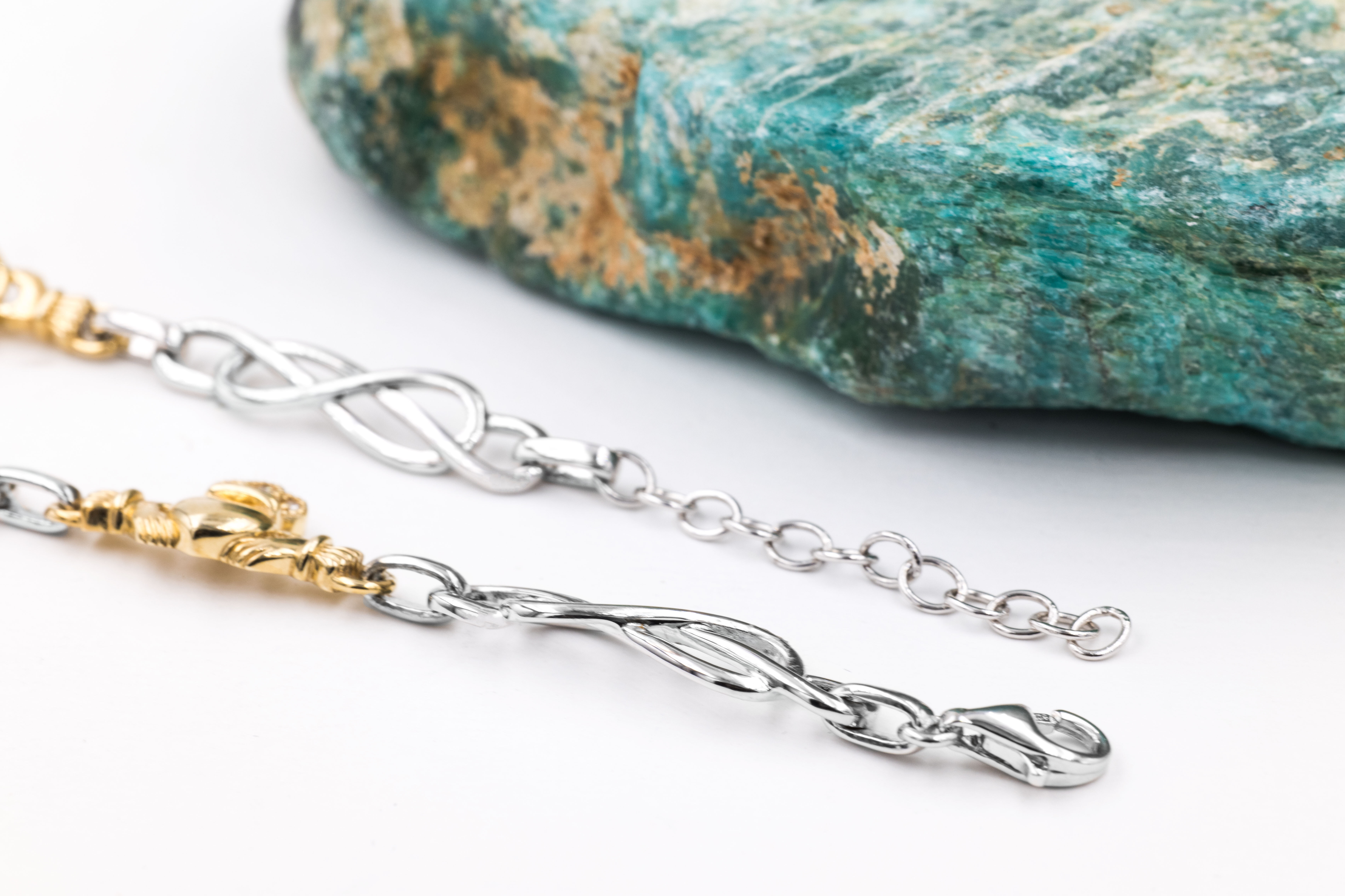 Real Sterling Silver & 10K Yellow Gold Claddagh Bracelet For Women