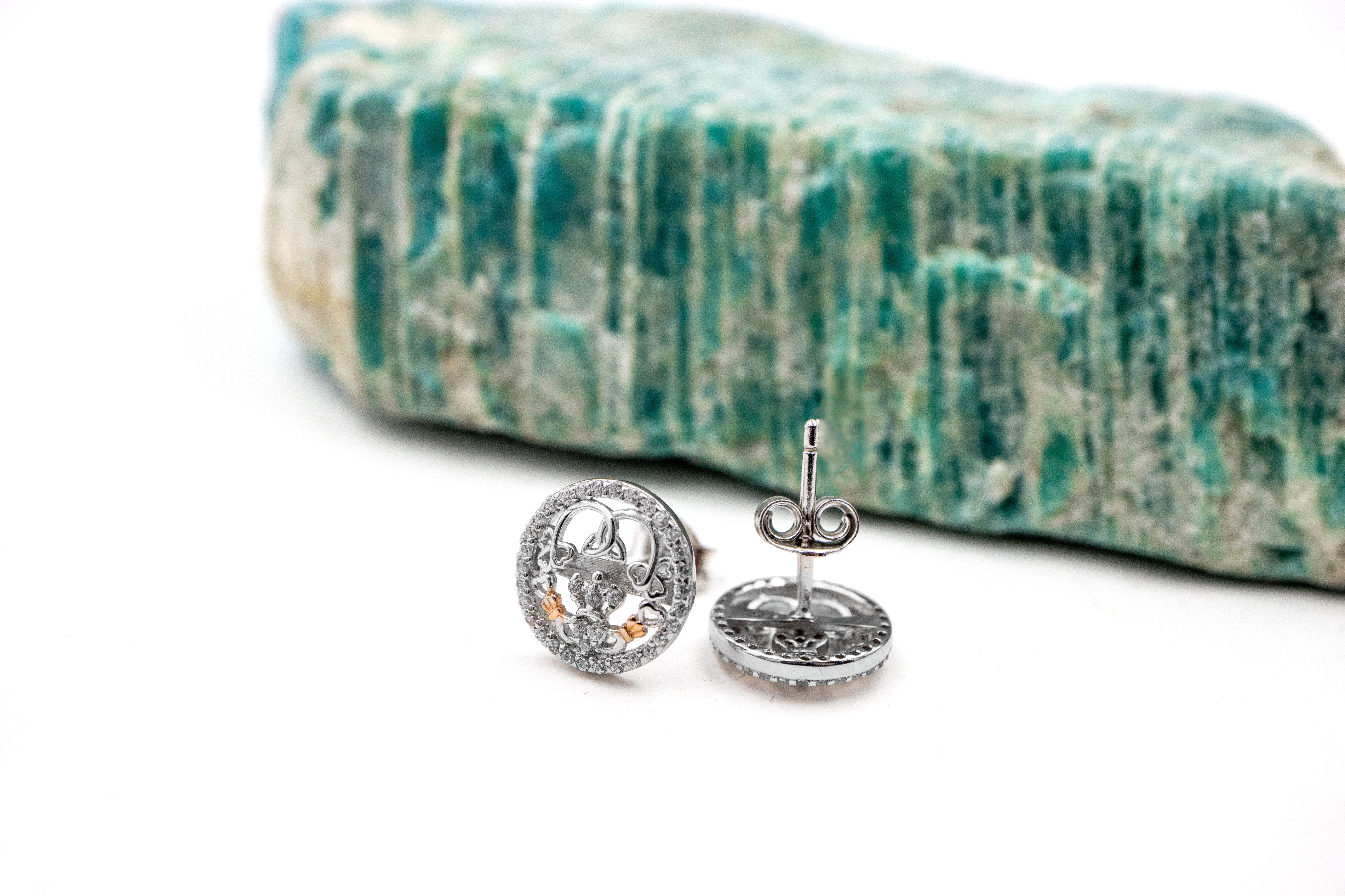 Genuine Sterling Silver Claddagh Gift Set For Women With a Polished Finish. Picture Of The Back.