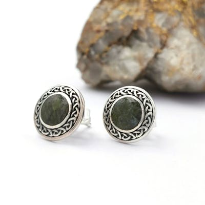 Silver Connemara Marble with Celtic Surround Stud Earrings