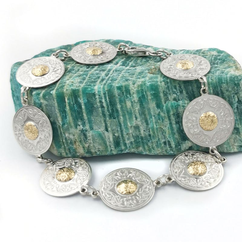 Silver Warrior Shield Bracelet with 18K Gold Bead
