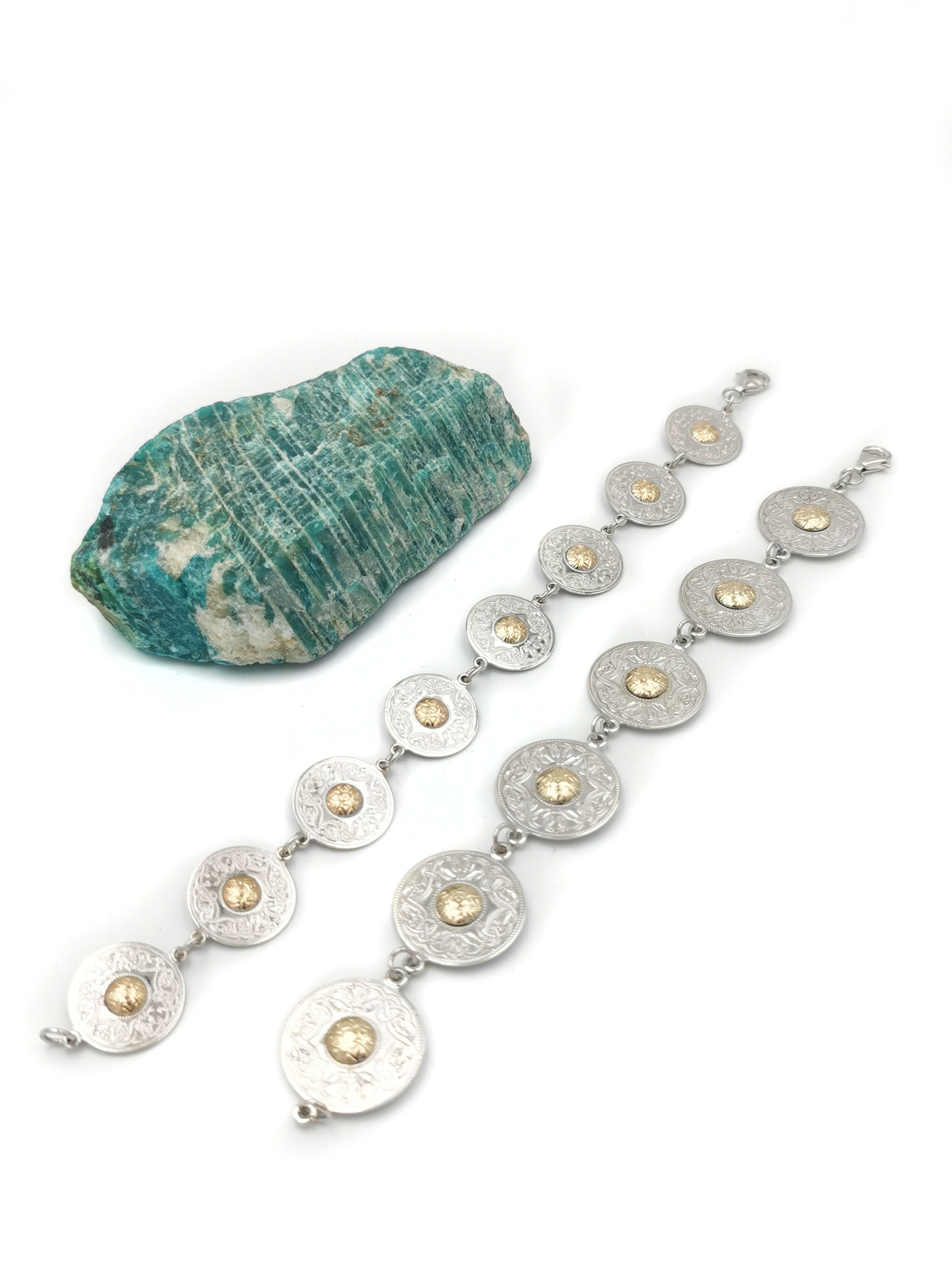 Large Womens Genuine Sterling Silver & Yellow Gold Celtic Warrior Bracelet