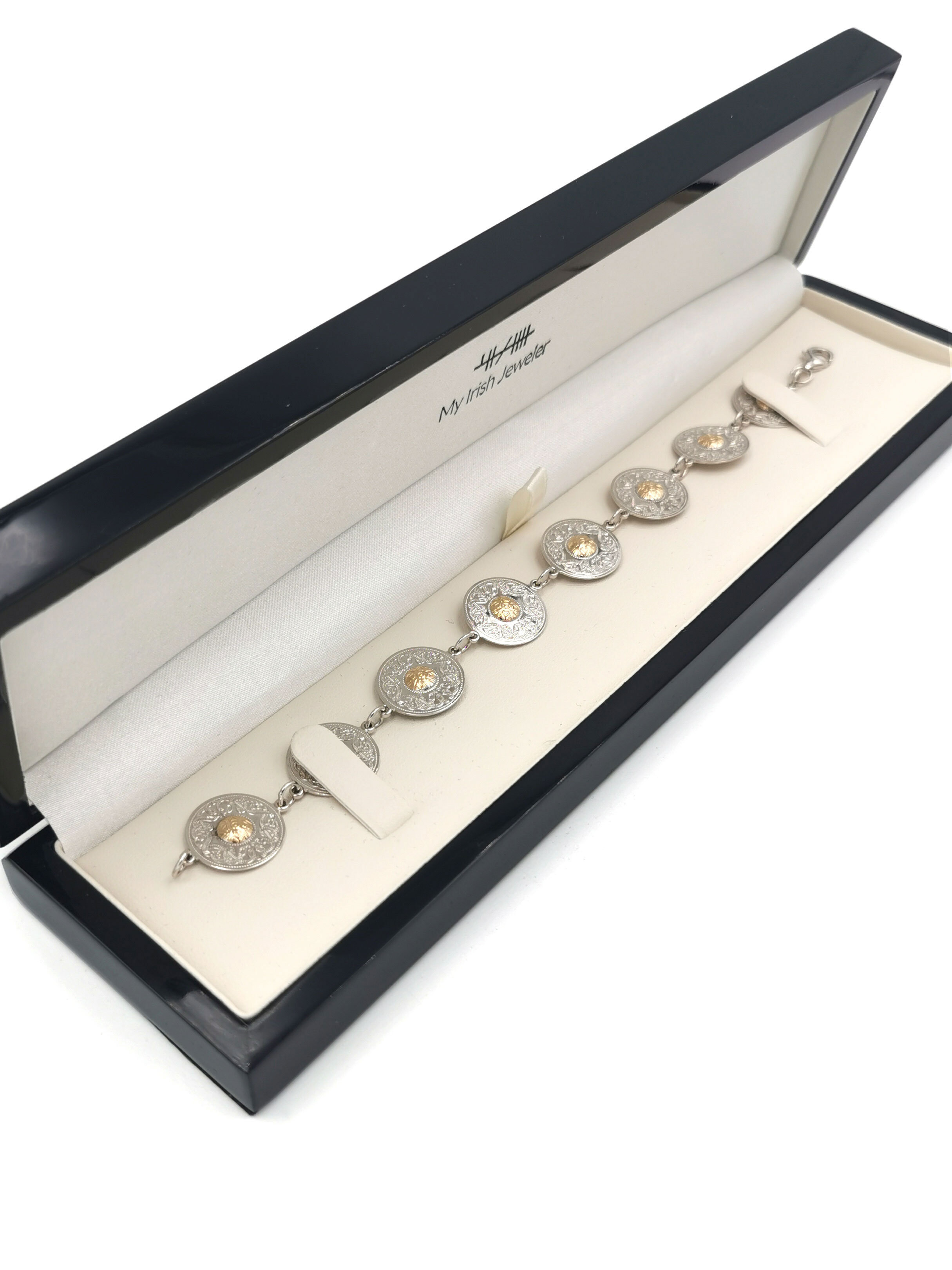 Small Authentic Sterling Silver & Yellow Gold Celtic Warrior Bracelet For Women. In Luxury Packaging.