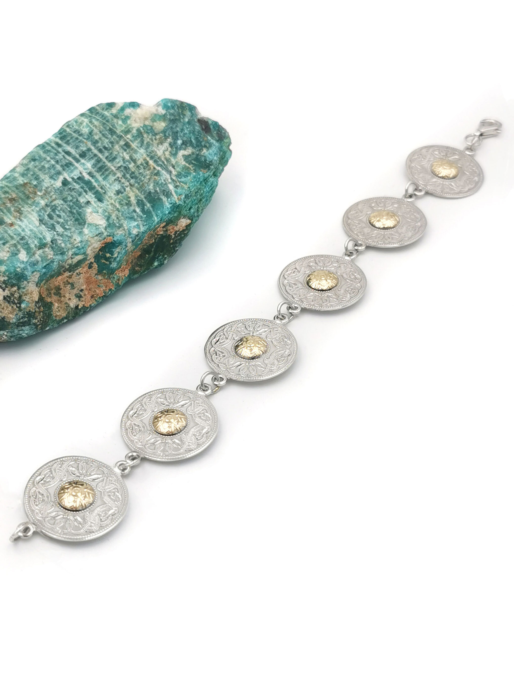 Womens Celtic Warrior Bracelet in Sterling Silver & Yellow Gold