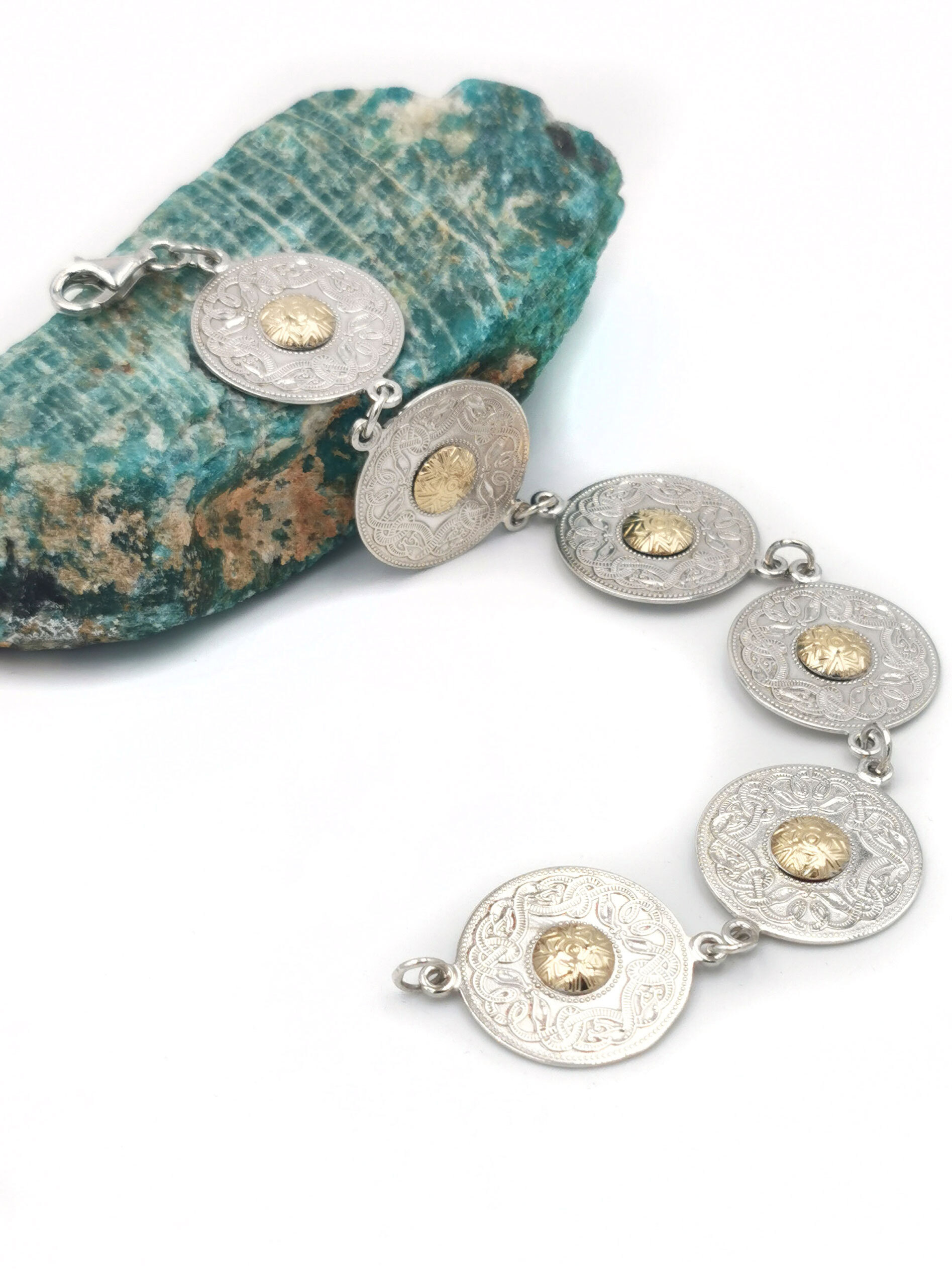 Large Authentic Sterling Silver & Yellow Gold Celtic Warrior Bracelet For Women