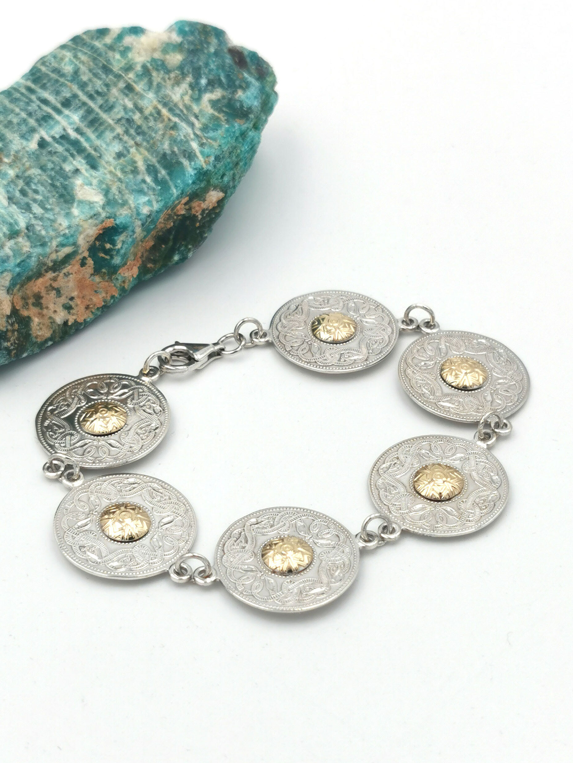 Medium Sized Womens Genuine Polished Sterling Silver & 18K Yellow Gold Celtic Warrior Gift Set
