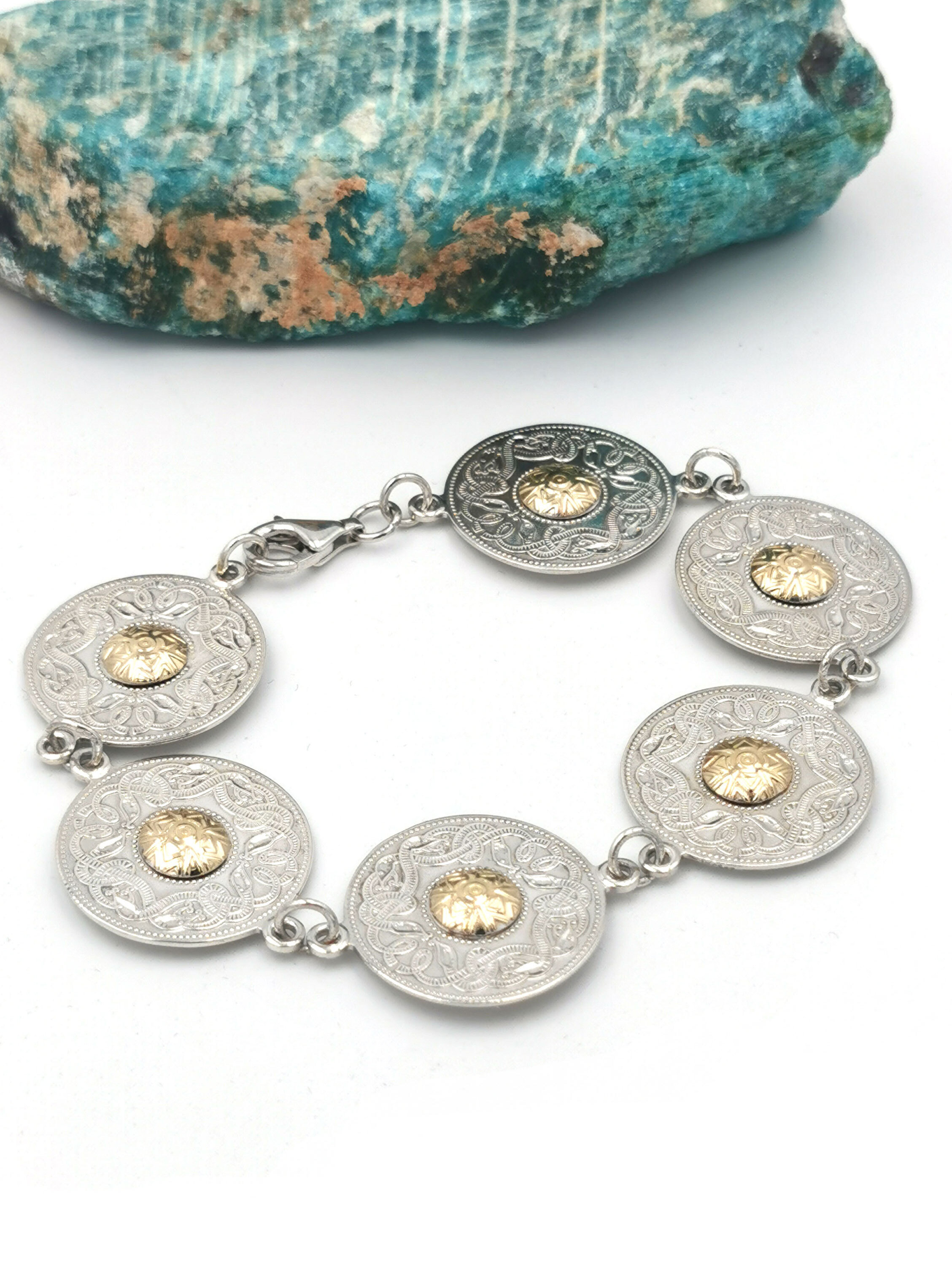 Womens Celtic Warrior Bracelet in Sterling Silver & Yellow Gold