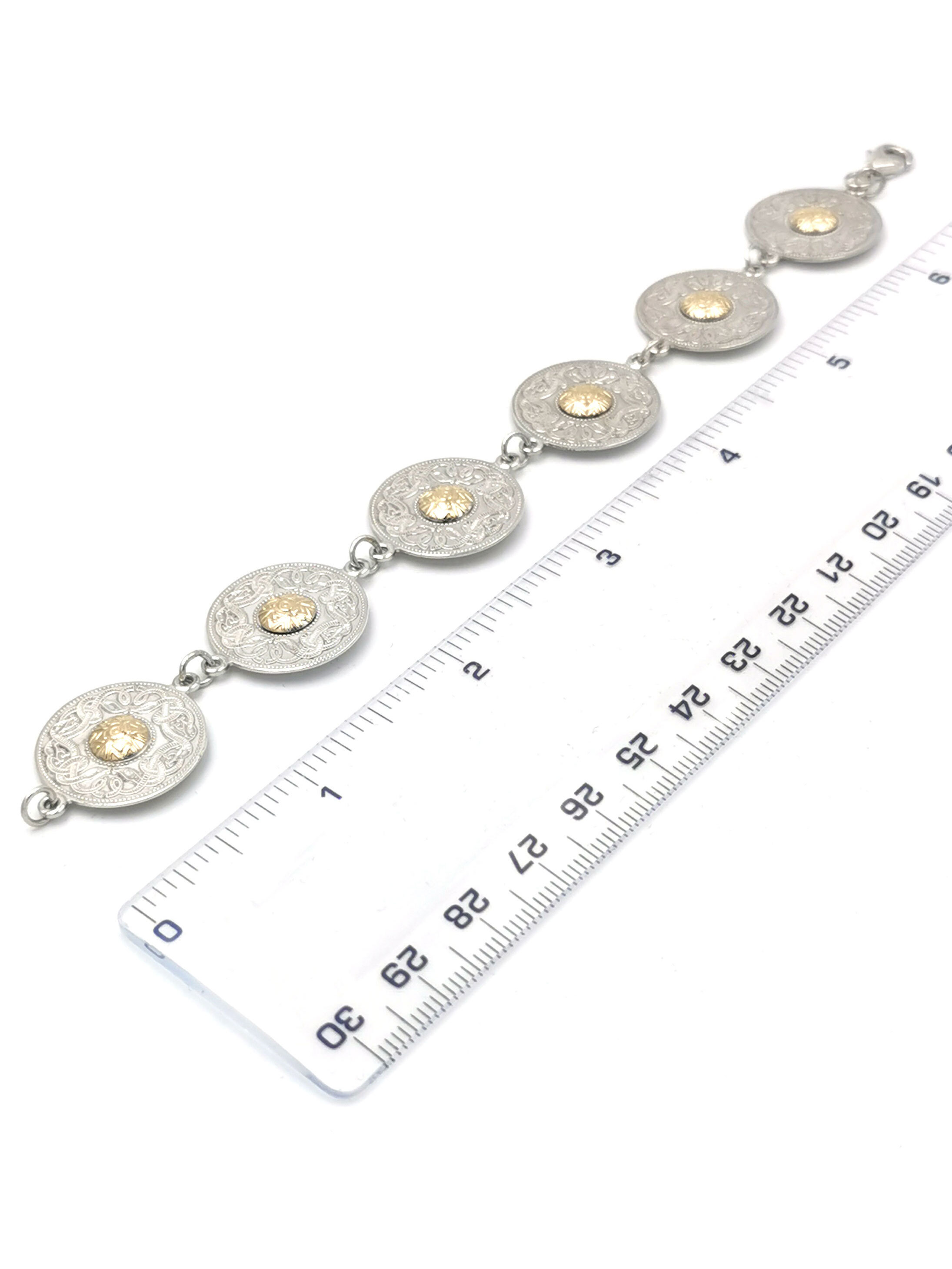 Striking Sterling Silver & Yellow Gold Celtic Warrior Bracelet For Women. Picture For Scale.