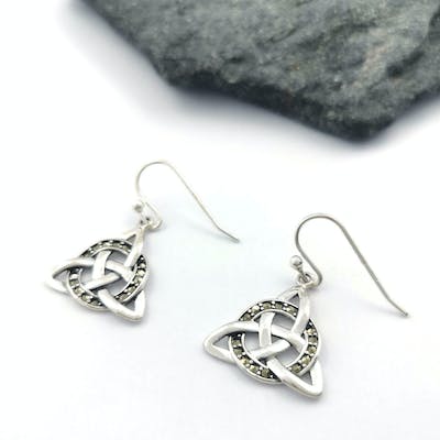 Sterling Silver Trinity Knot Earrings set with Marcasite