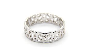 Genuine 14K White Gold Trinity Knot & Celtic Knot 5.5mm Ring For Men. Photographed Open.