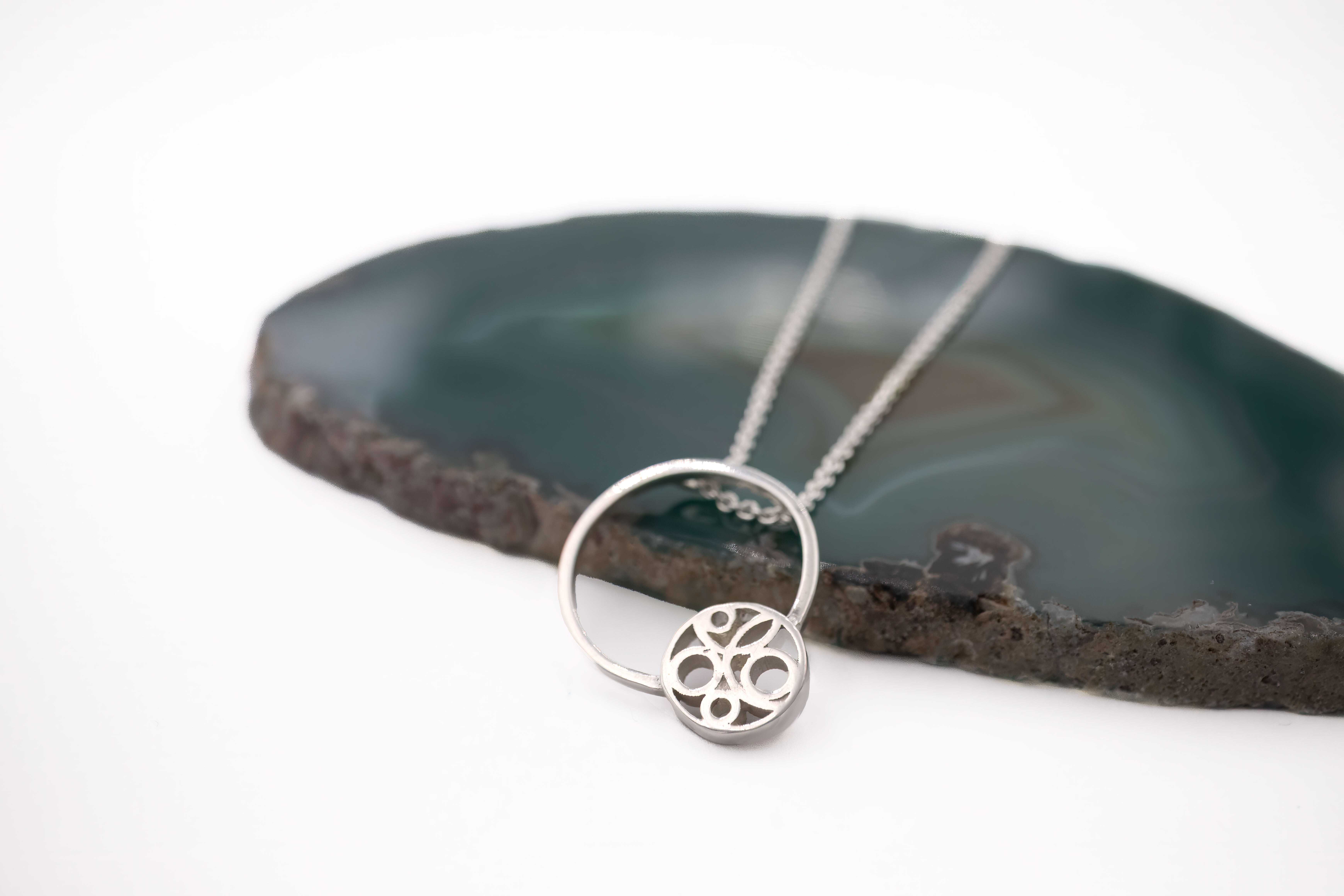 Large Irish Sterling Silver Folklore Necklace For Women. Side View.