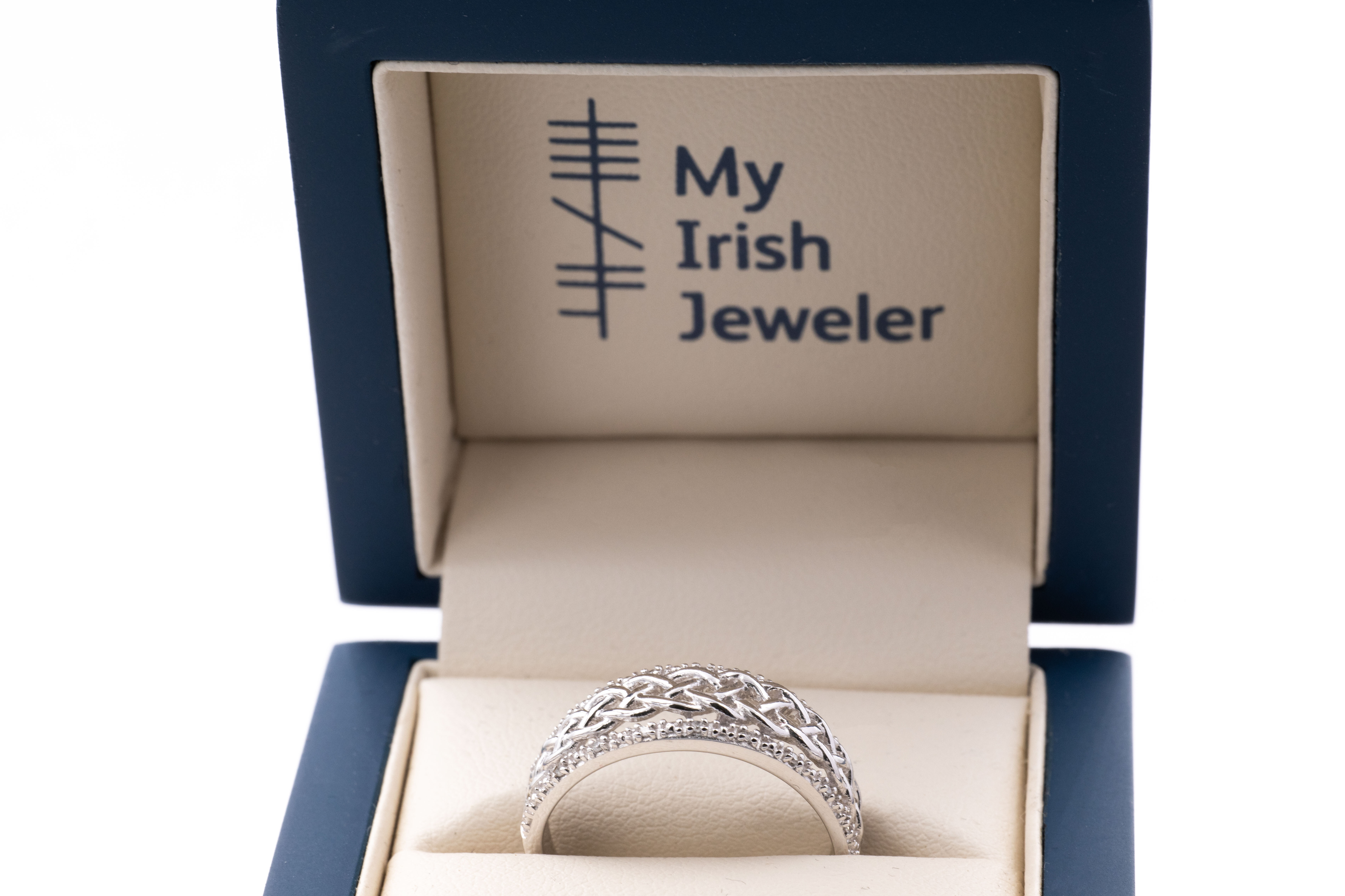 Womens Celtic Knot Ring in 14K White Gold With a Polished Finish