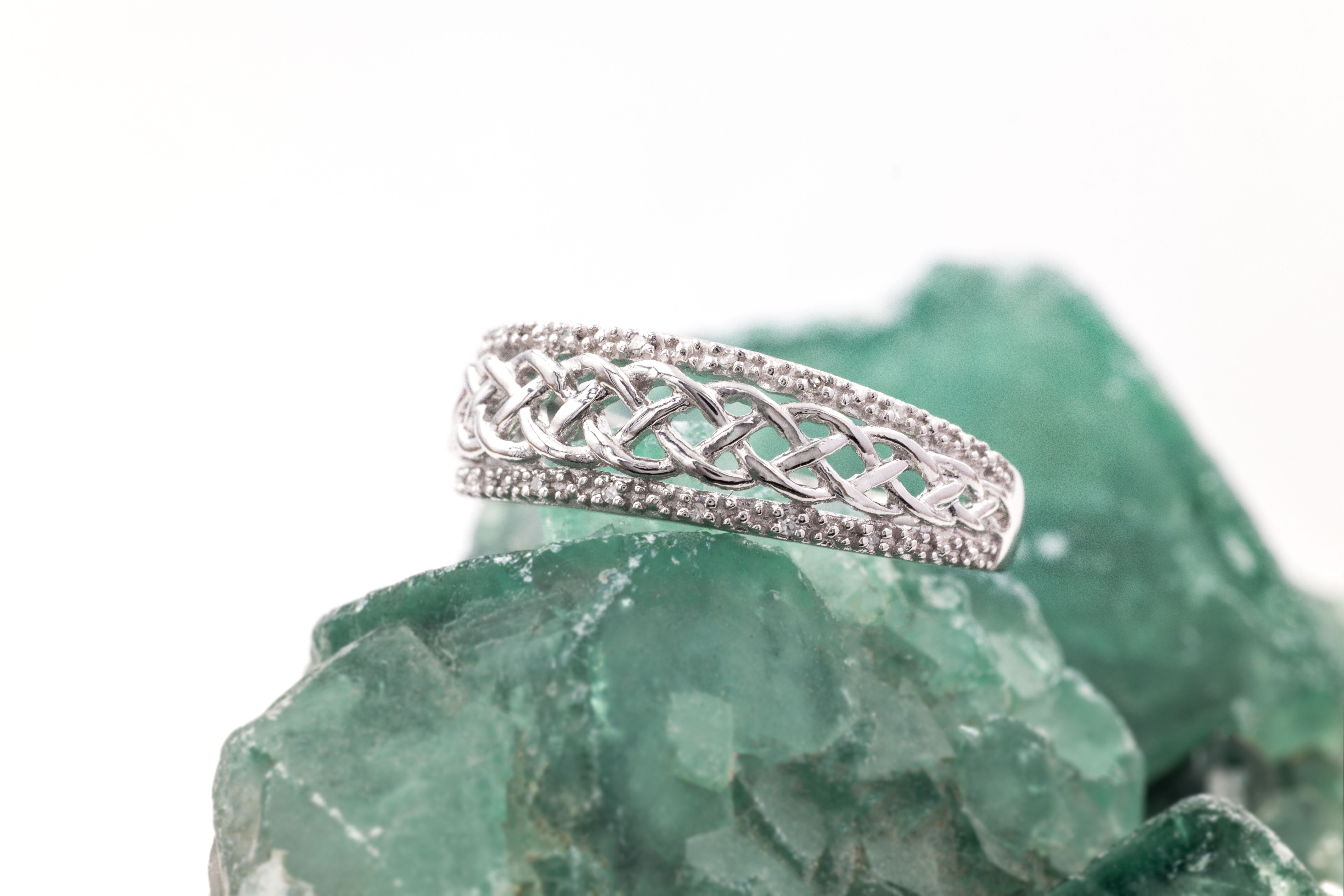 Womens Genuine Polished 14K White Gold Celtic Knot Wedding Ring