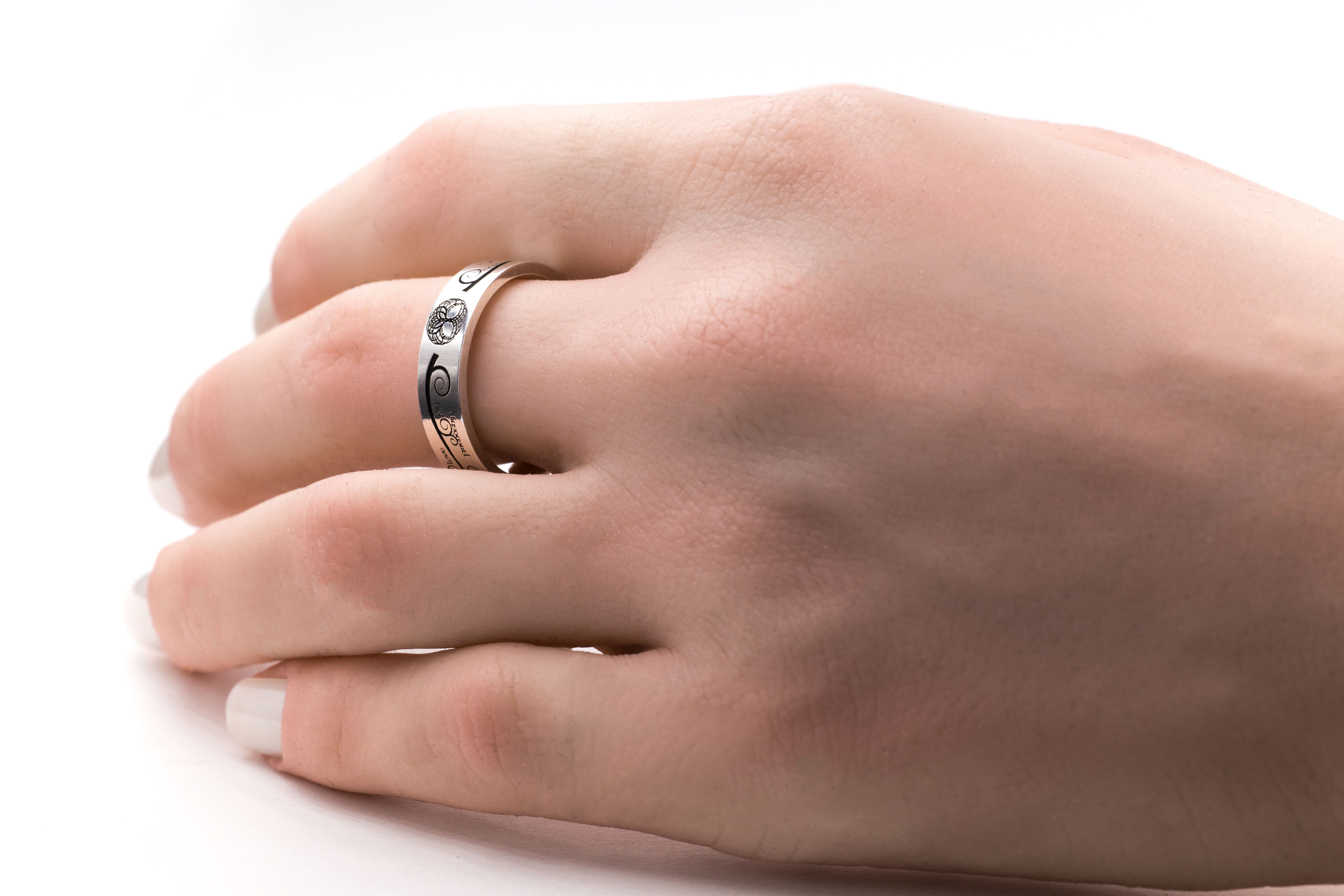 Irish Sterling Silver Tree of Life Wedding Ring - Model Photo