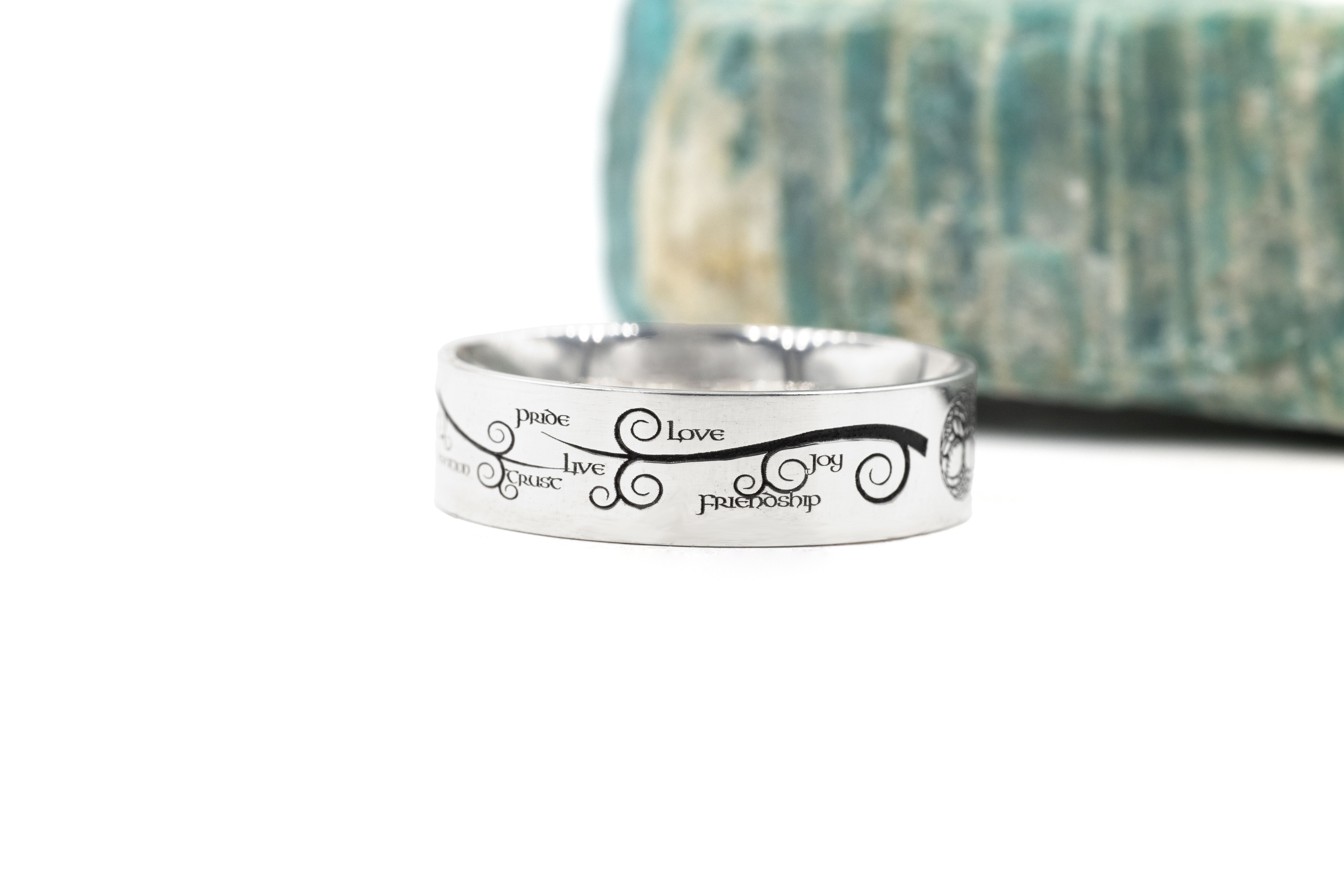 Authentic Sterling Silver Tree of Life Wedding Ring. Side View.