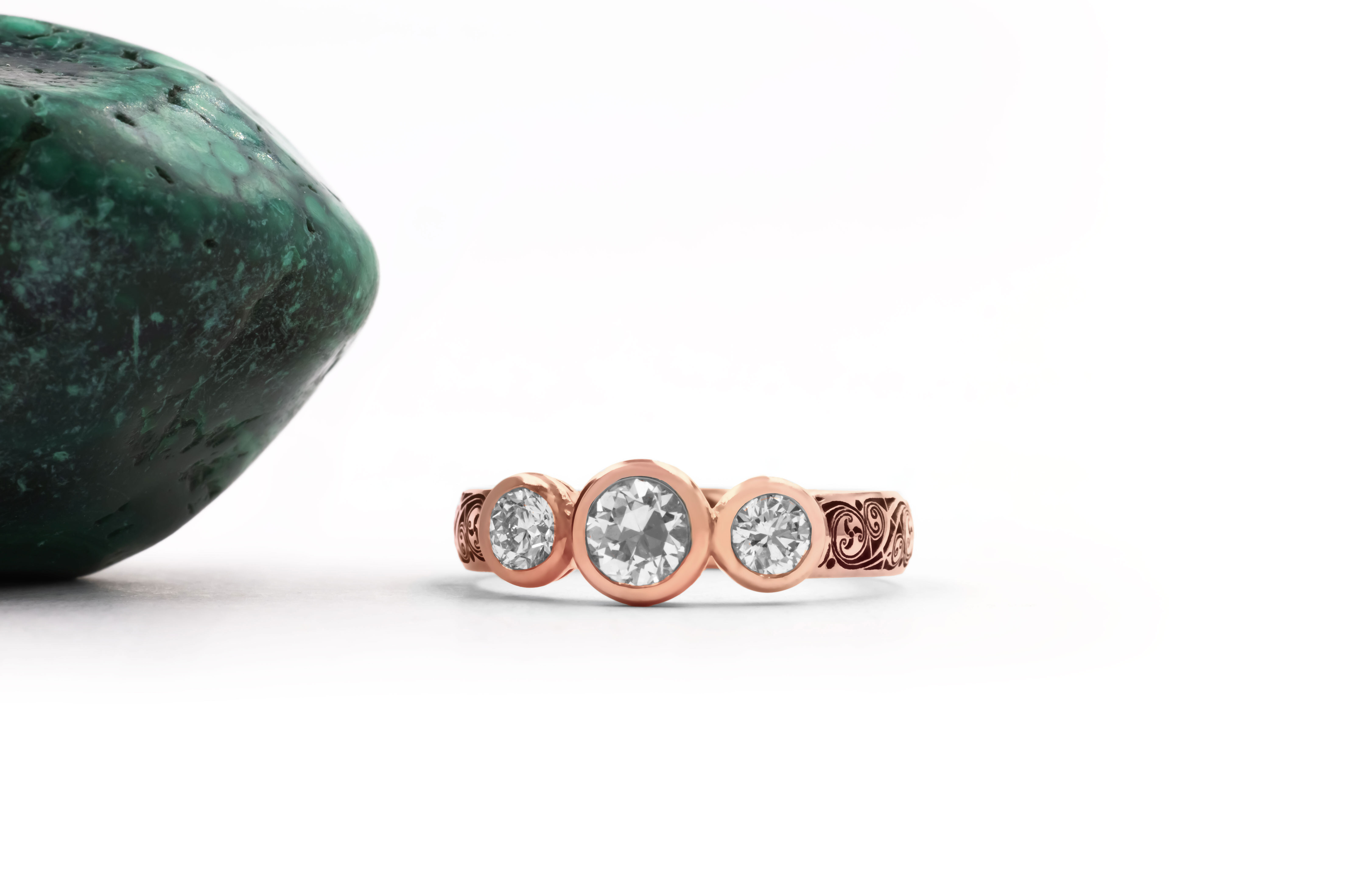 Authentic 18K Rose Gold Triskele & Celtic Knot 0.50ct Lab Grown Diamond Engagement Ring With a Cerin Finish For Women