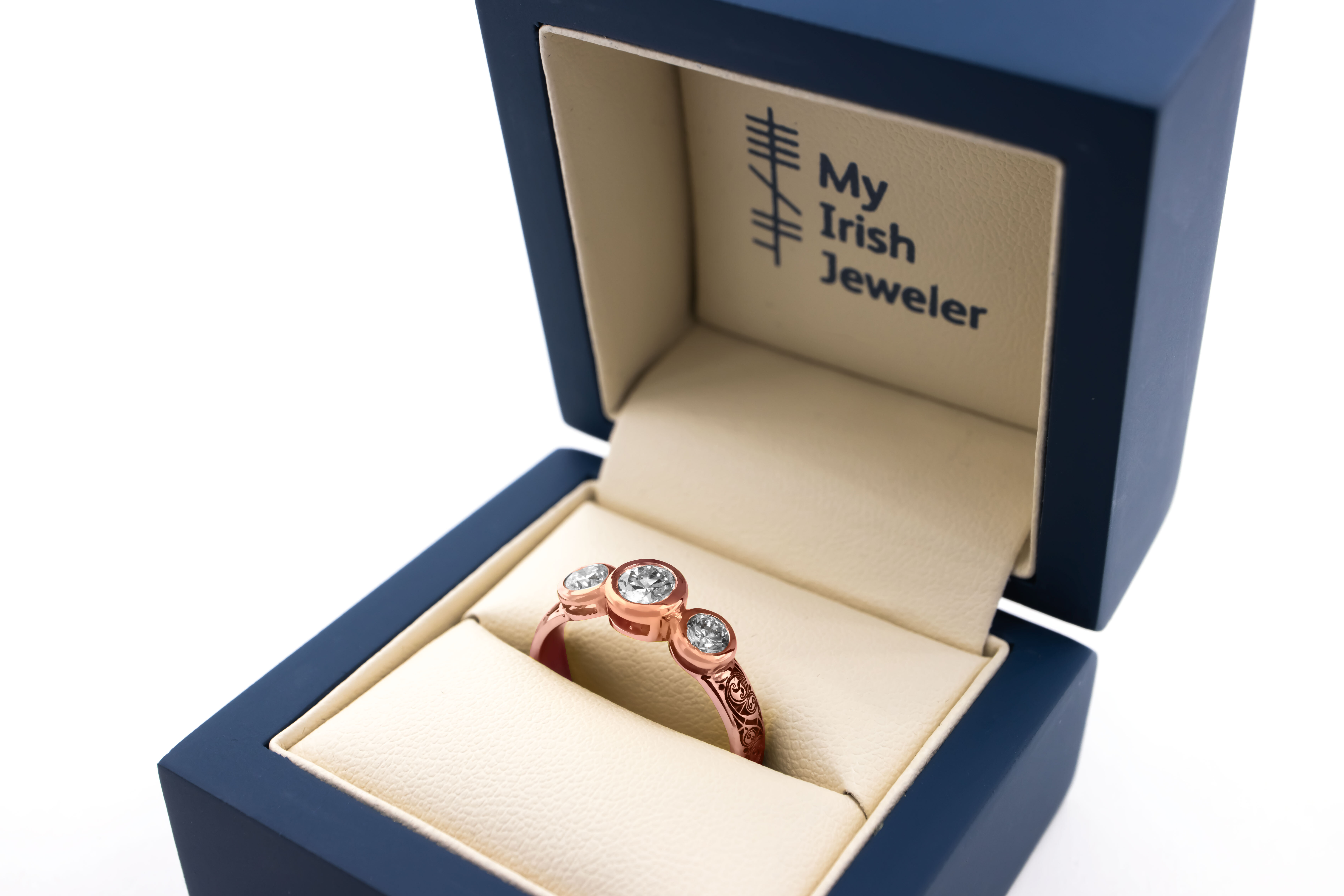 Womens Triskele Ring in Rose Gold With a Cerin Finish