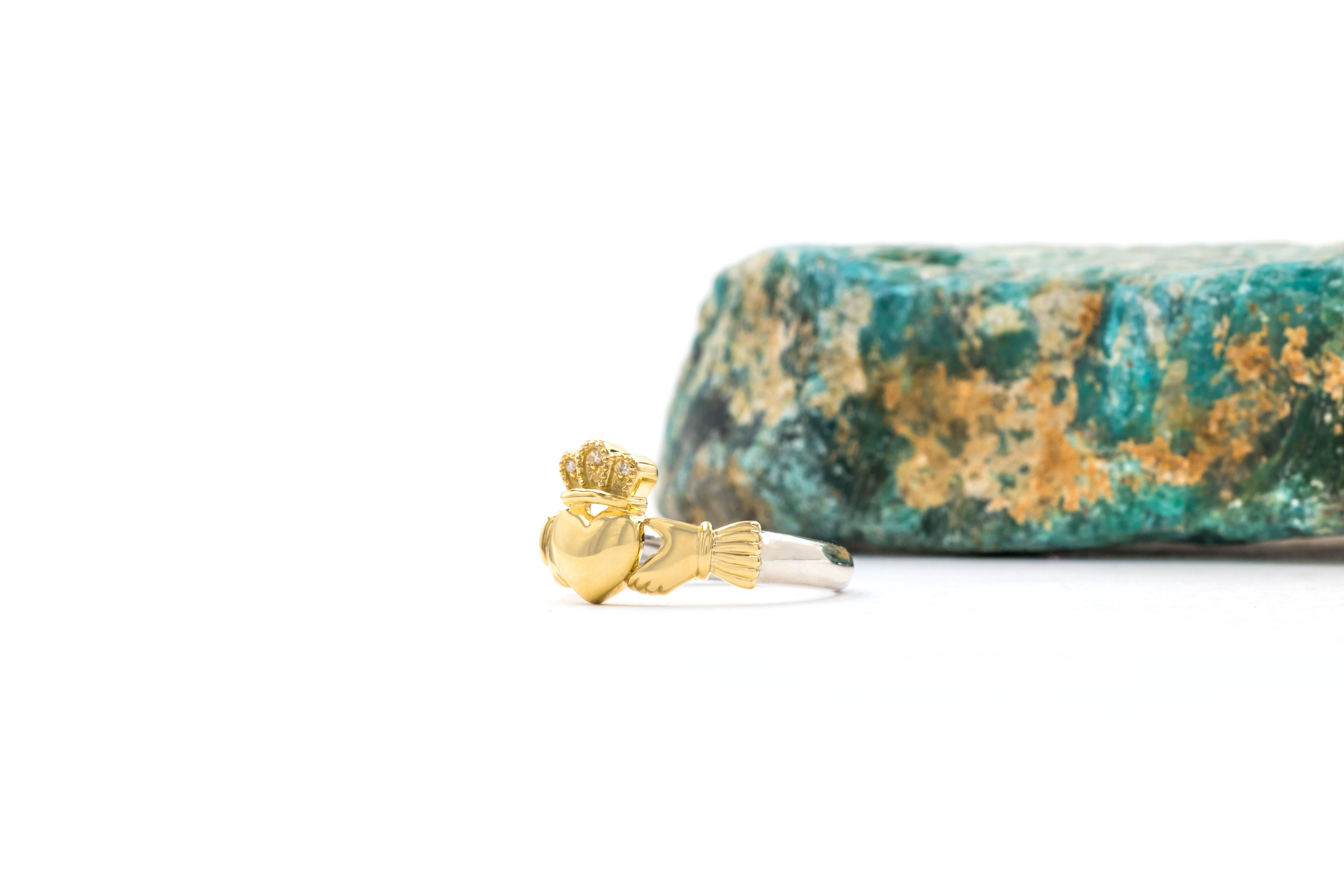 Womens Polished Claddagh Gift Set in Real Sterling Silver & 10K Yellow Gold