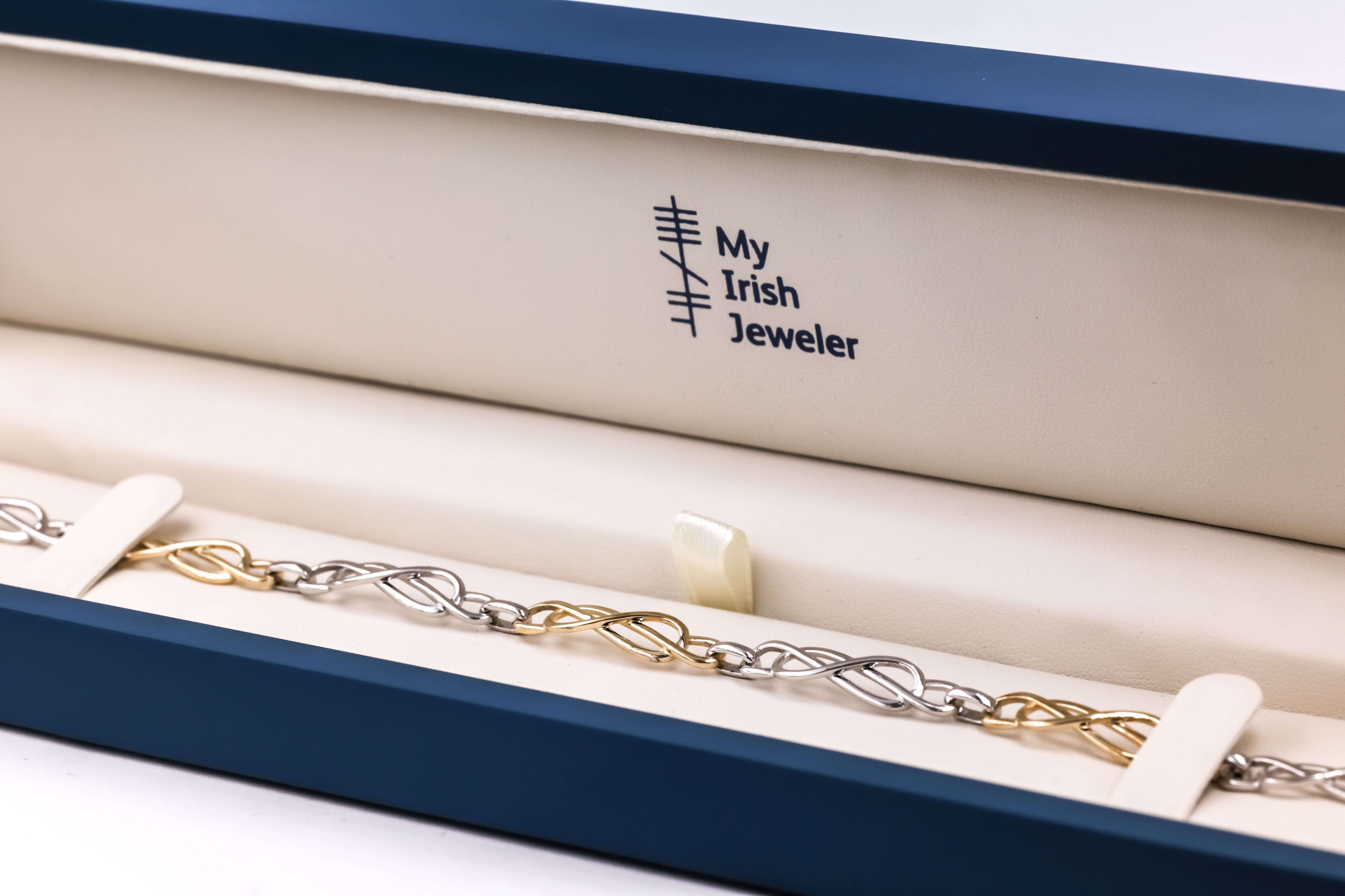 Womens Celtic Knot Bracelet in Real Sterling Silver & 10K Yellow Gold