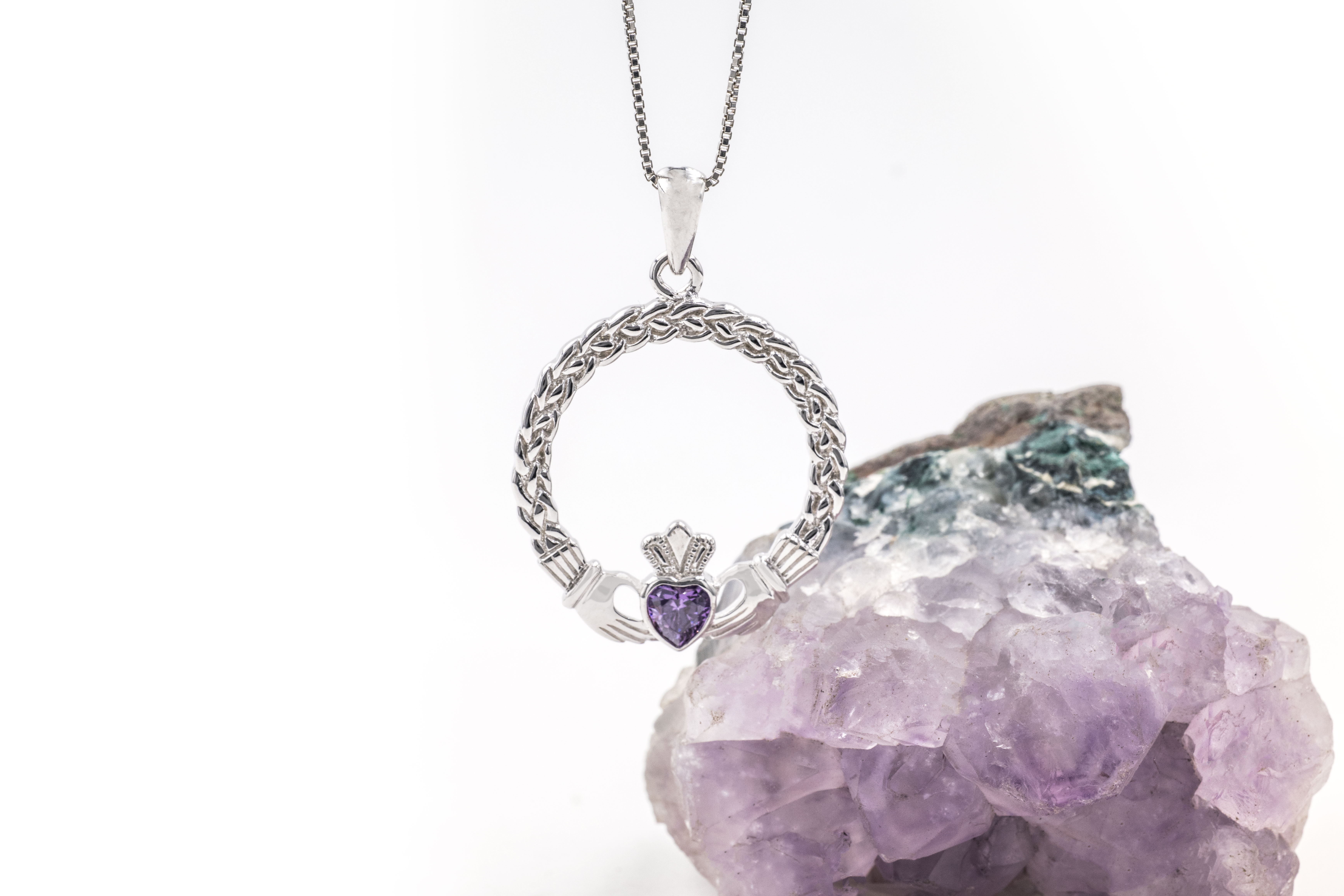 Womens Real Polished Sterling Silver Claddagh Necklace