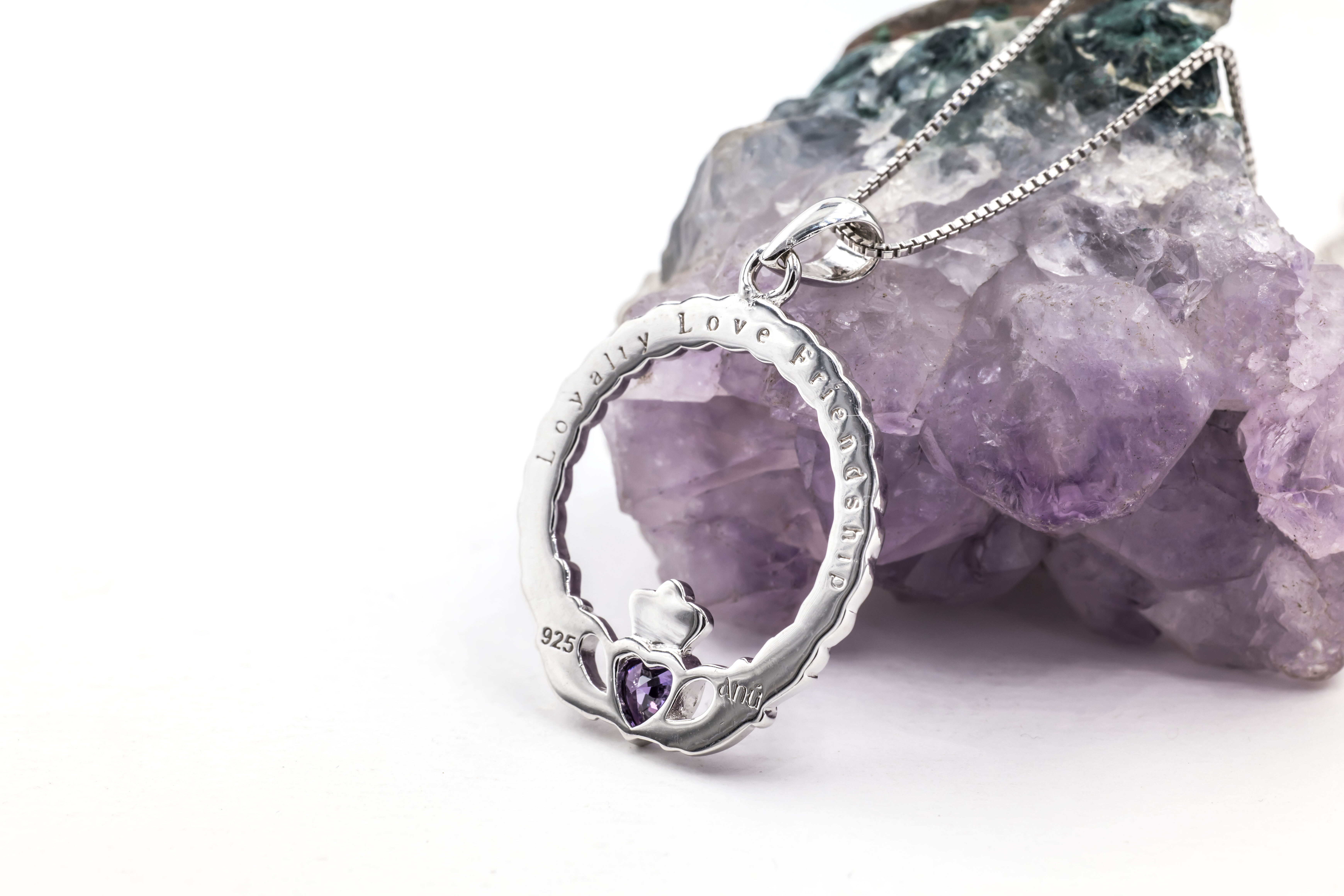 Authentic Sterling Silver Claddagh Necklace With a Polished Finish For Women