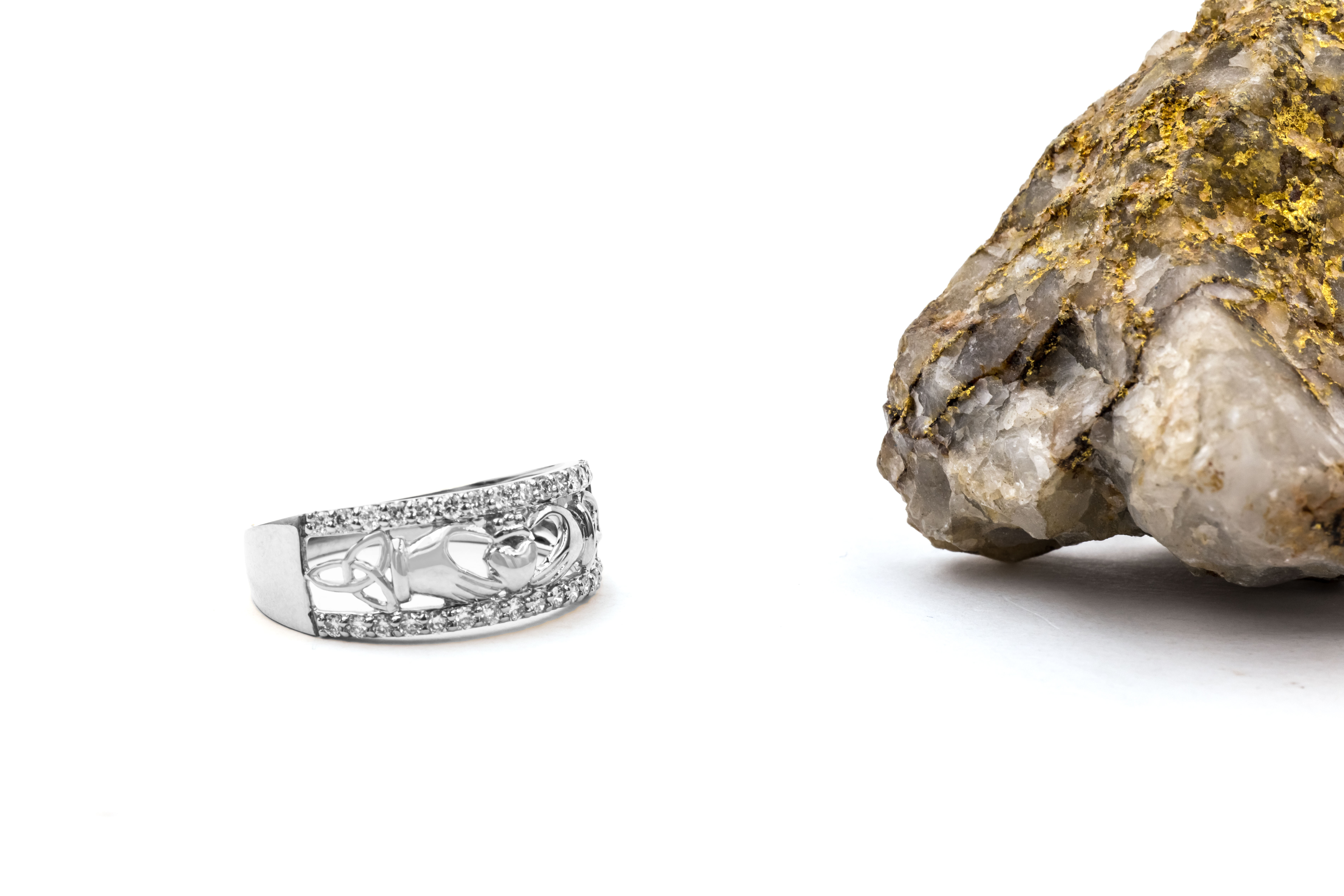 Genuine 14K White Gold Claddagh & Trinity Knot Anniversary Ring With a Polished Finish For Women