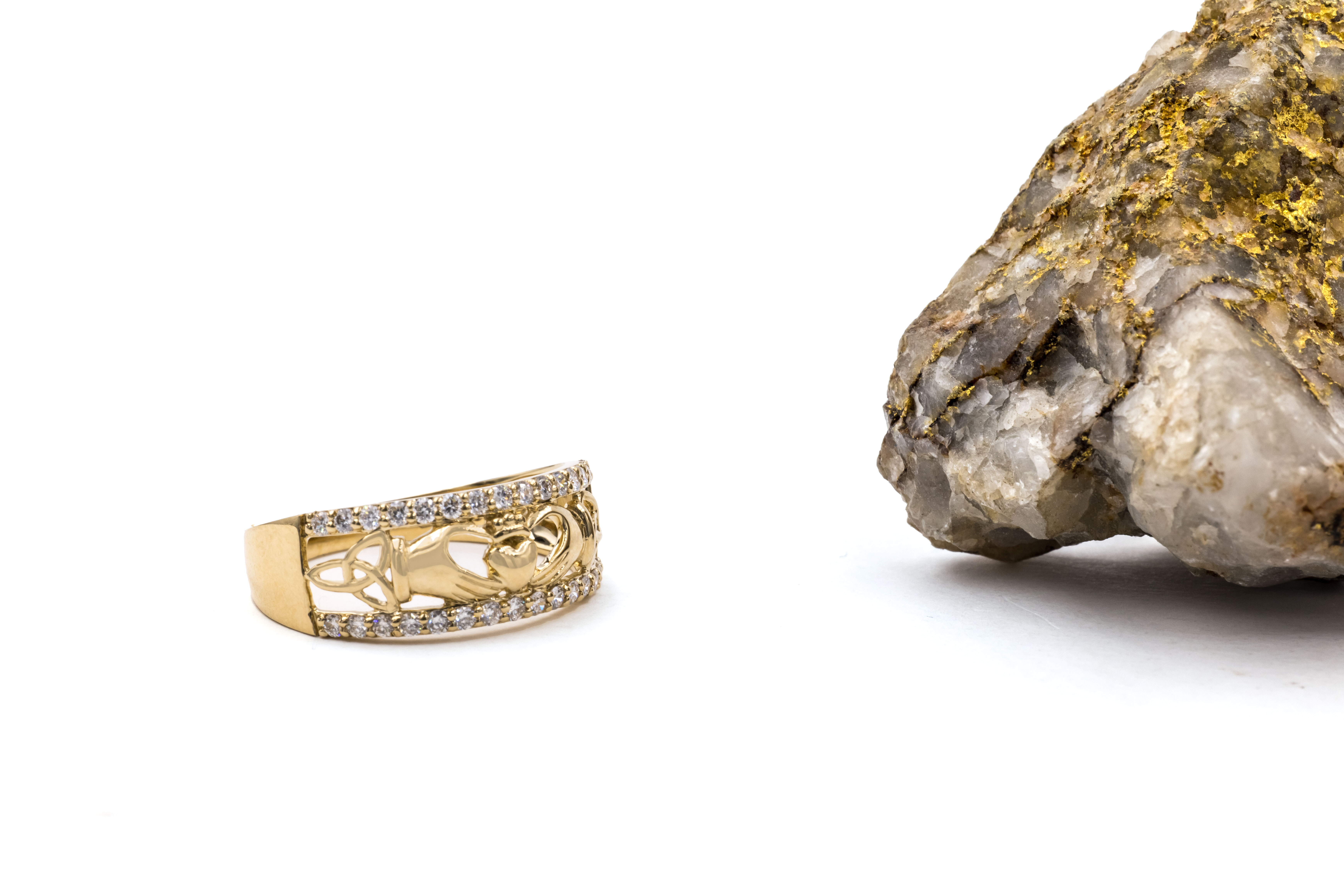 Womens Claddagh Anniversary Ring in 14K Yellow Gold With a Polished Finish