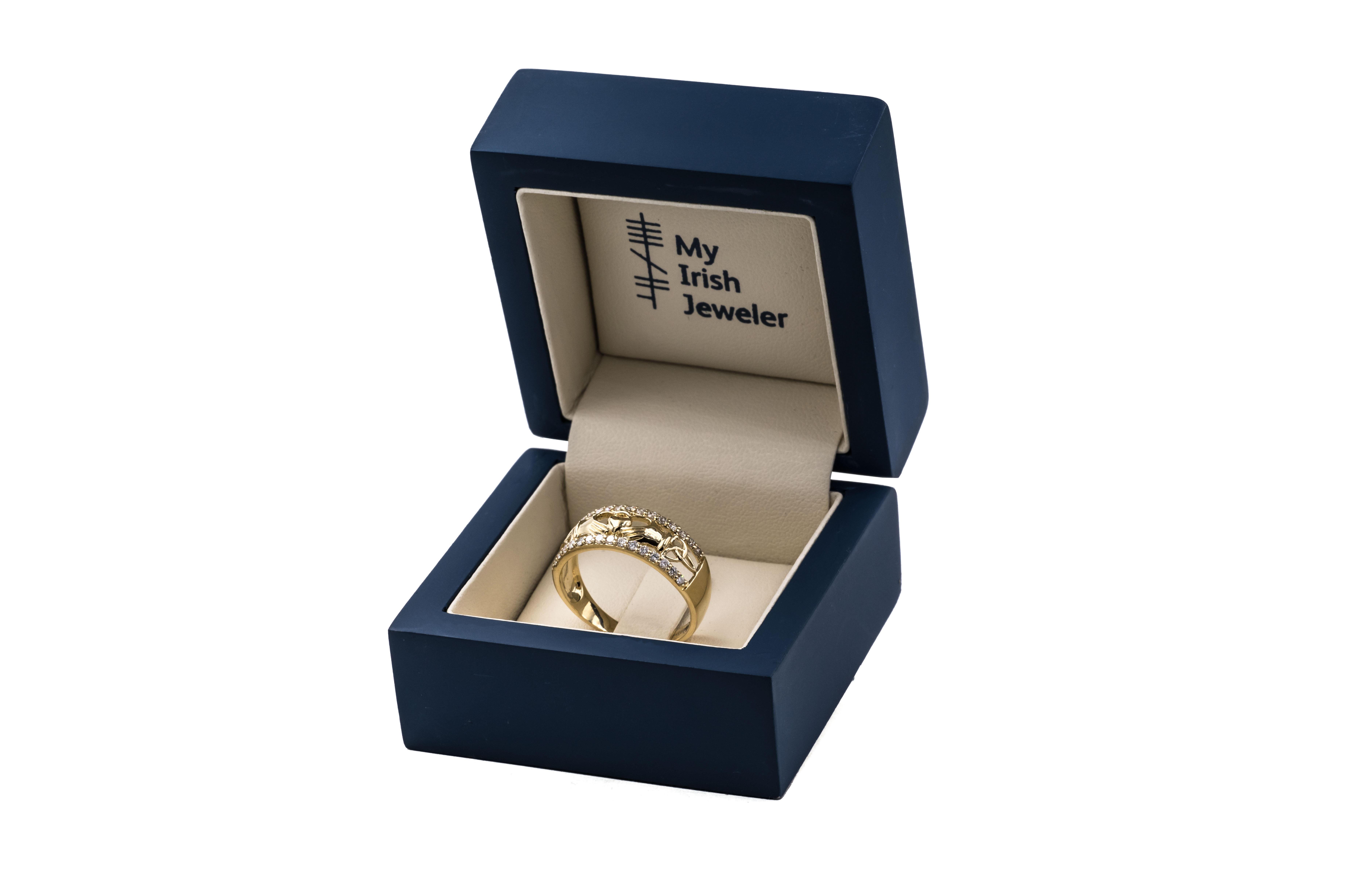 Real 14K Yellow Gold Claddagh & Trinity Knot Ring For Women With a Polished Finish