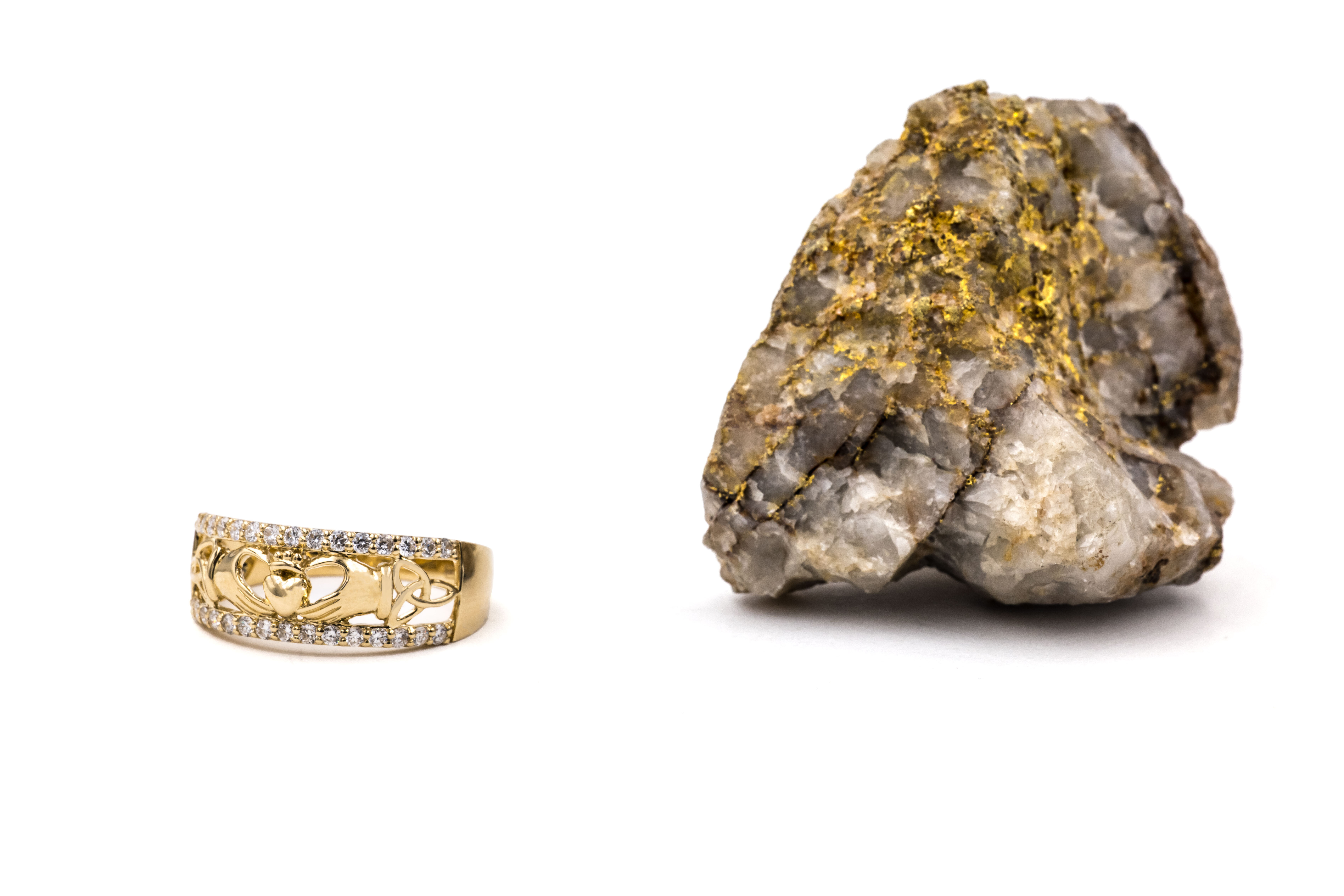 Authentic Yellow Gold Claddagh & Trinity Knot Anniversary Ring For Women With a Polished Finish