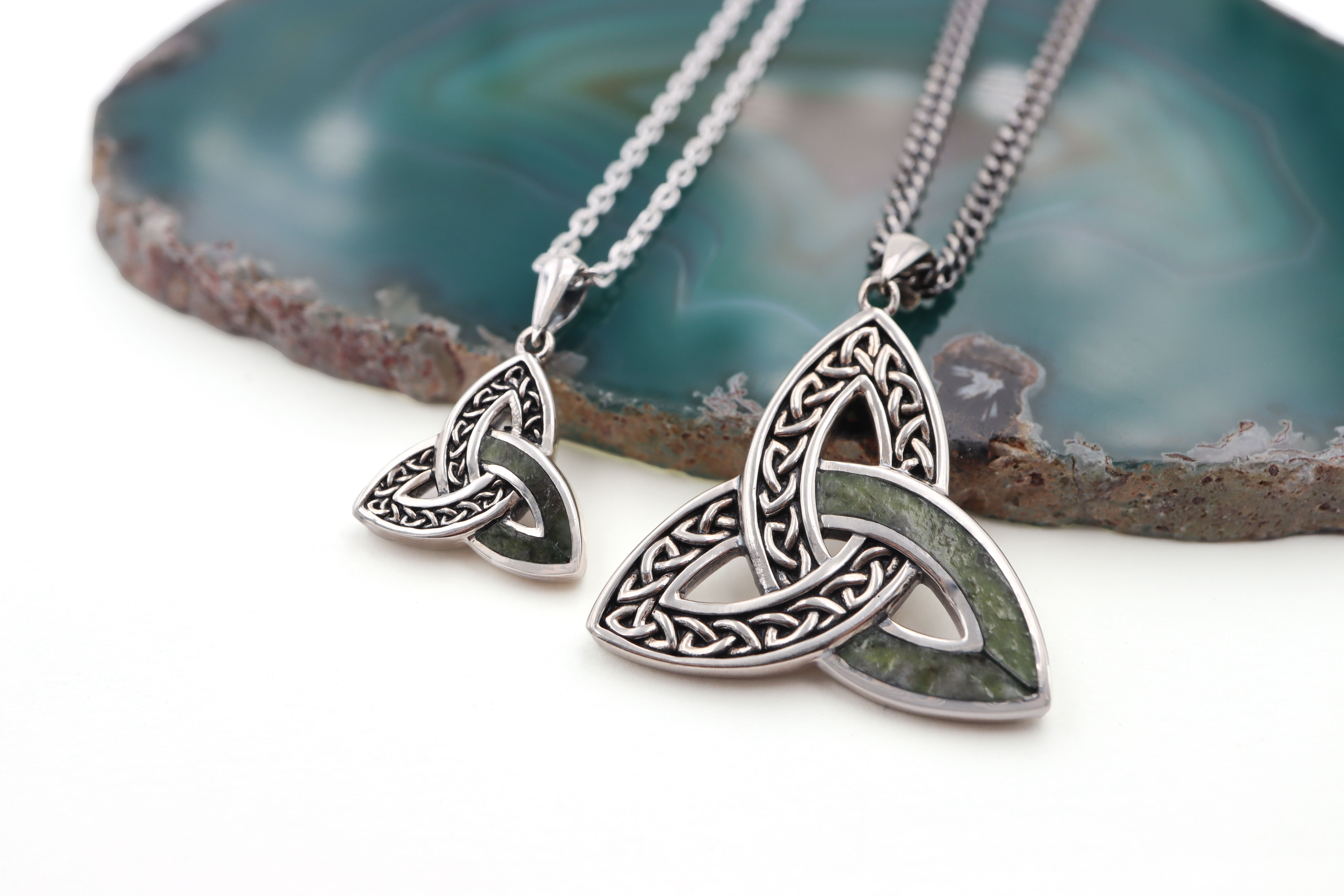 Womens Oxidised Connemara Marble Necklace in Real Sterling Silver