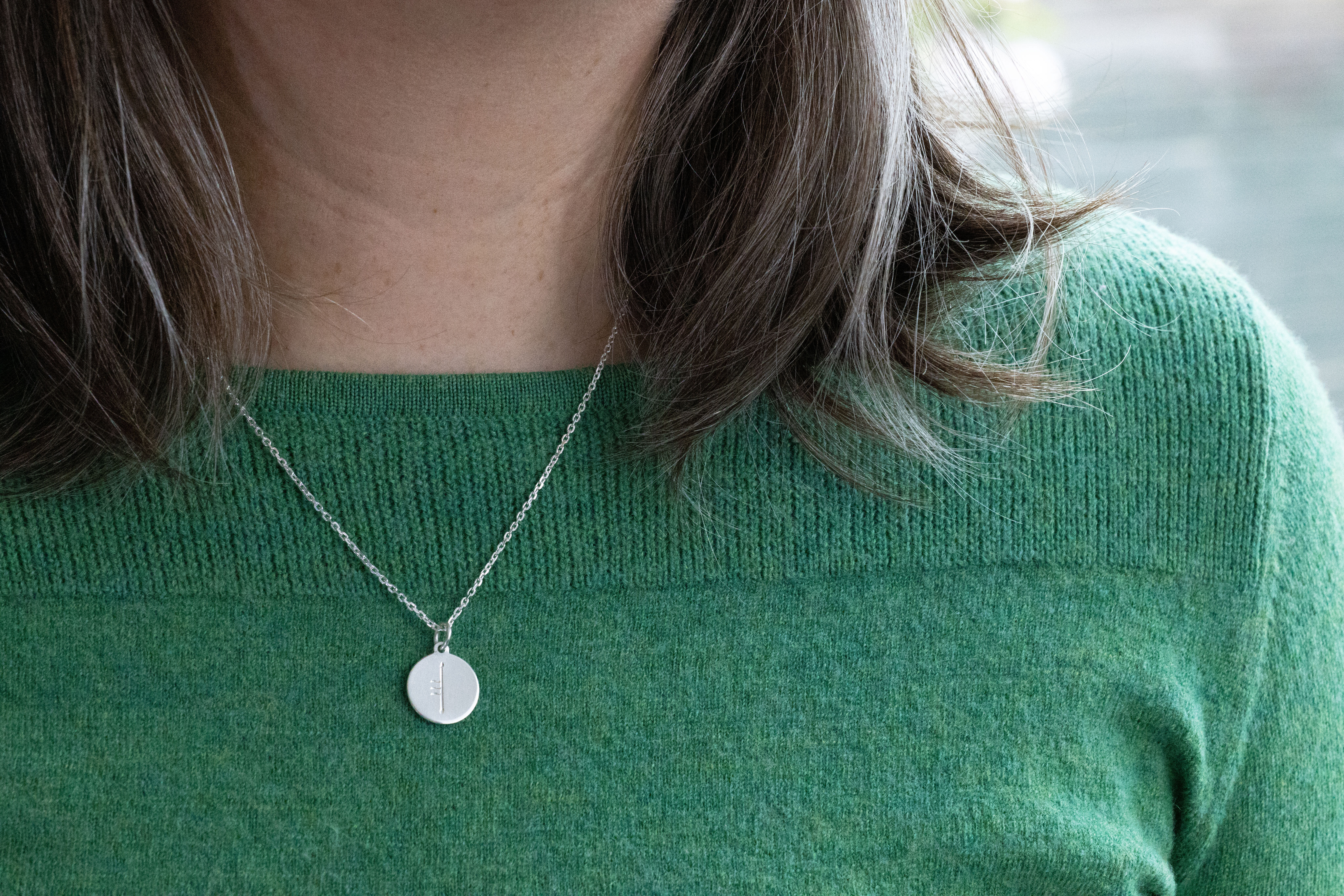 Small Real Sterling Silver Ogham Necklace - Model Photo
