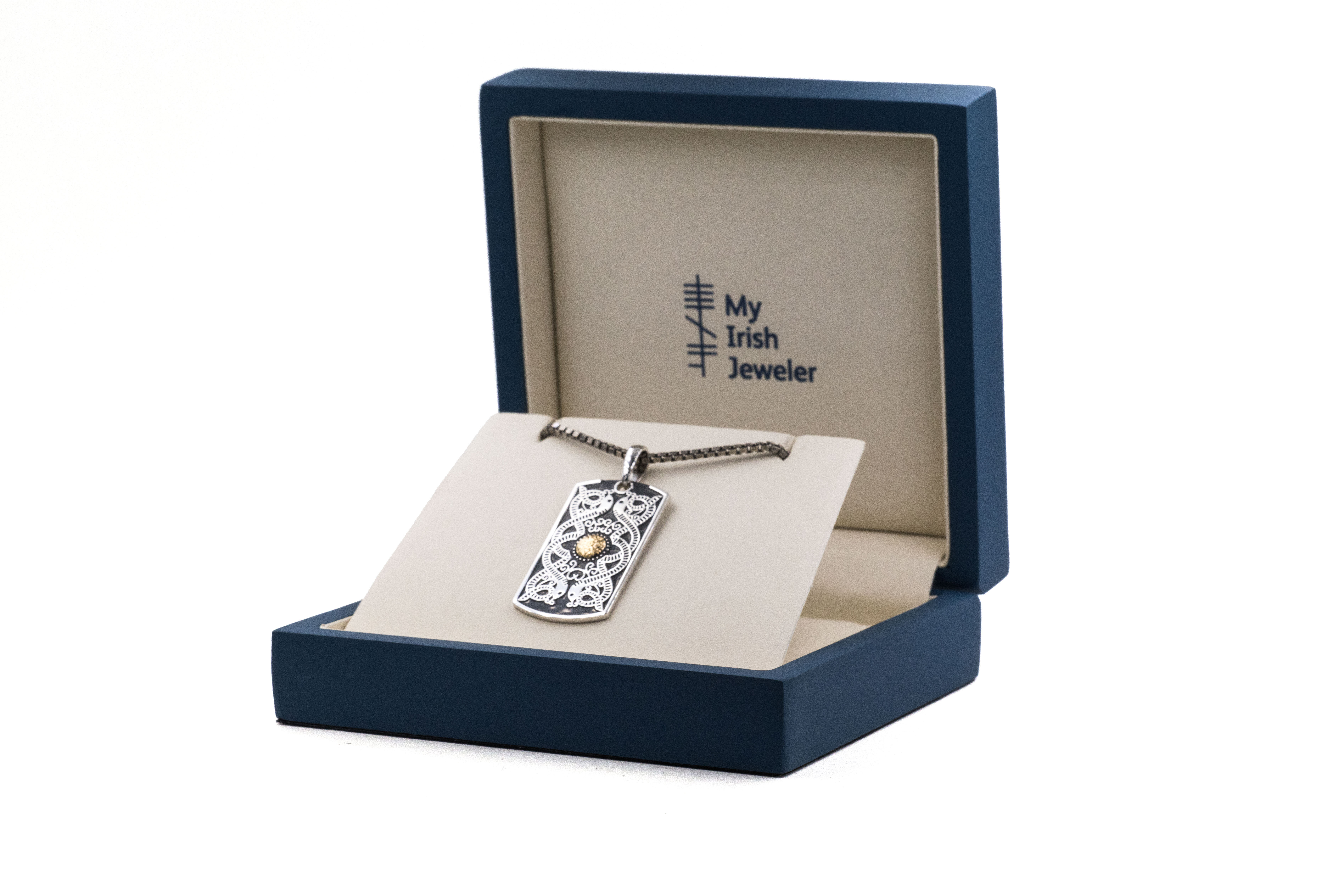 Authentic Sterling Silver & 18K Yellow Gold Celtic Warrior Necklace With a Oxidised Finish For Men. In Luxury Packaging.