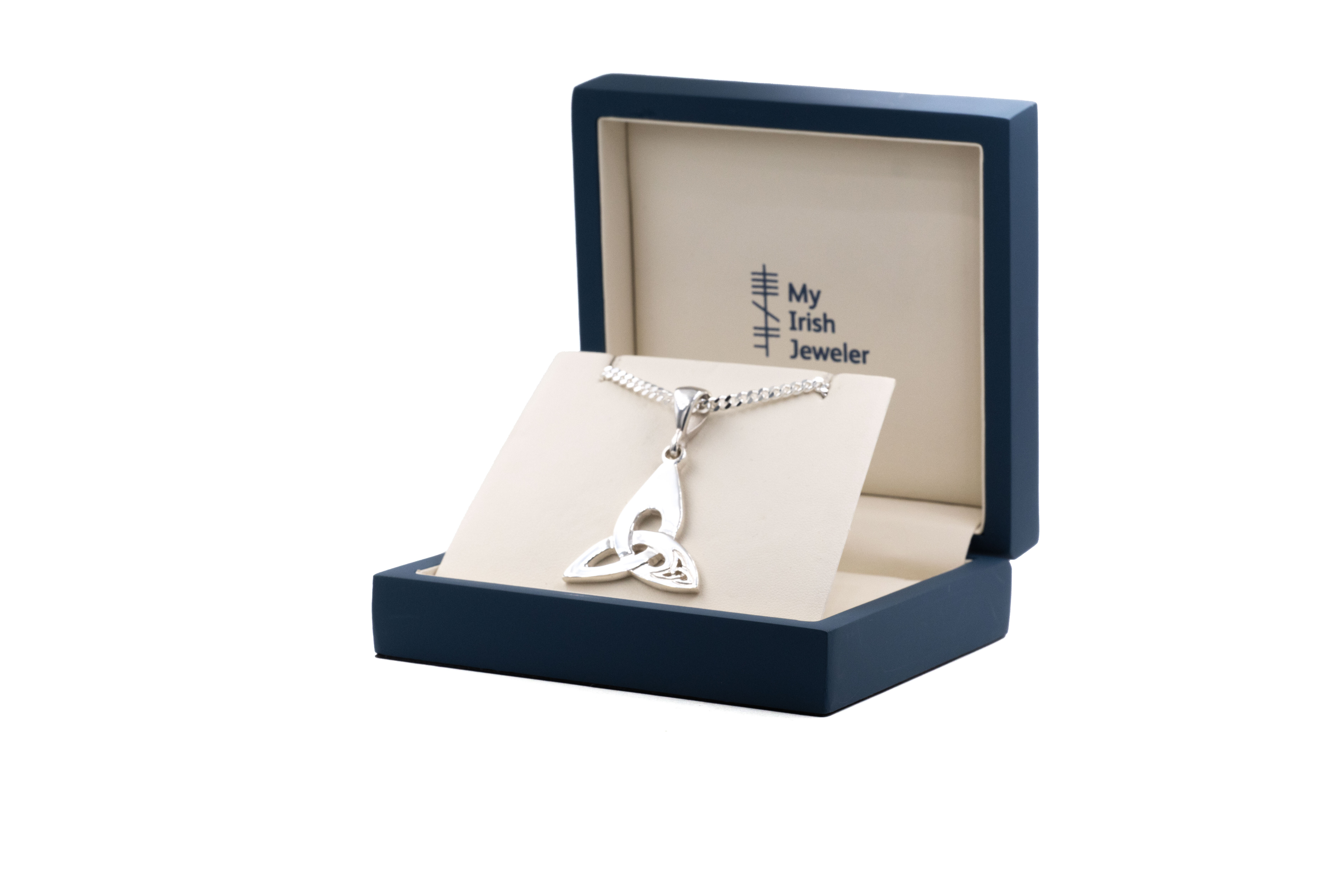 Authentic Sterling Silver Trinity Knot Necklace With a Polished Finish. In Luxury Packaging.