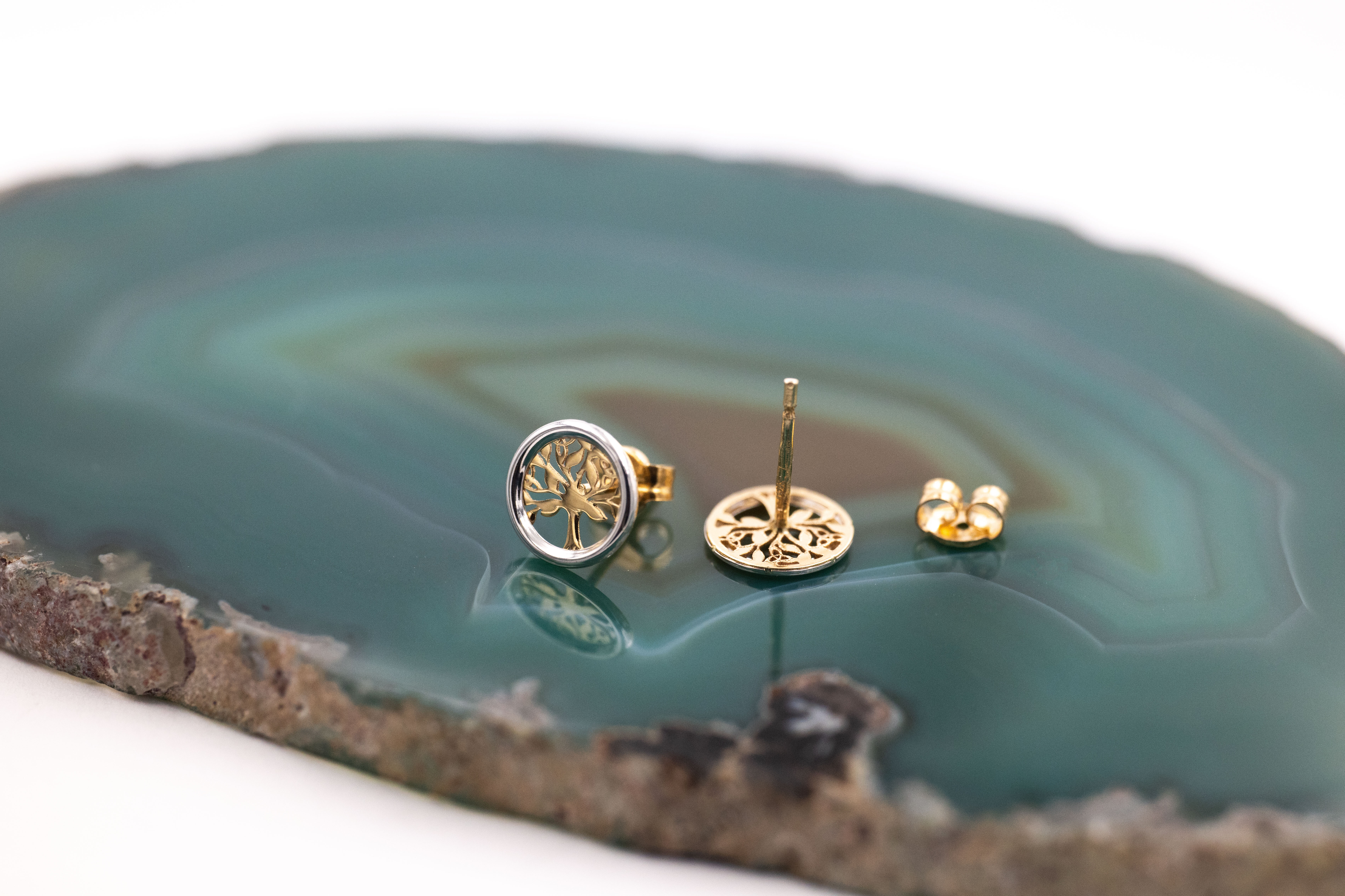 Womens Authentic Polished 10K Yellow Gold & White Gold Tree of Life Earrings