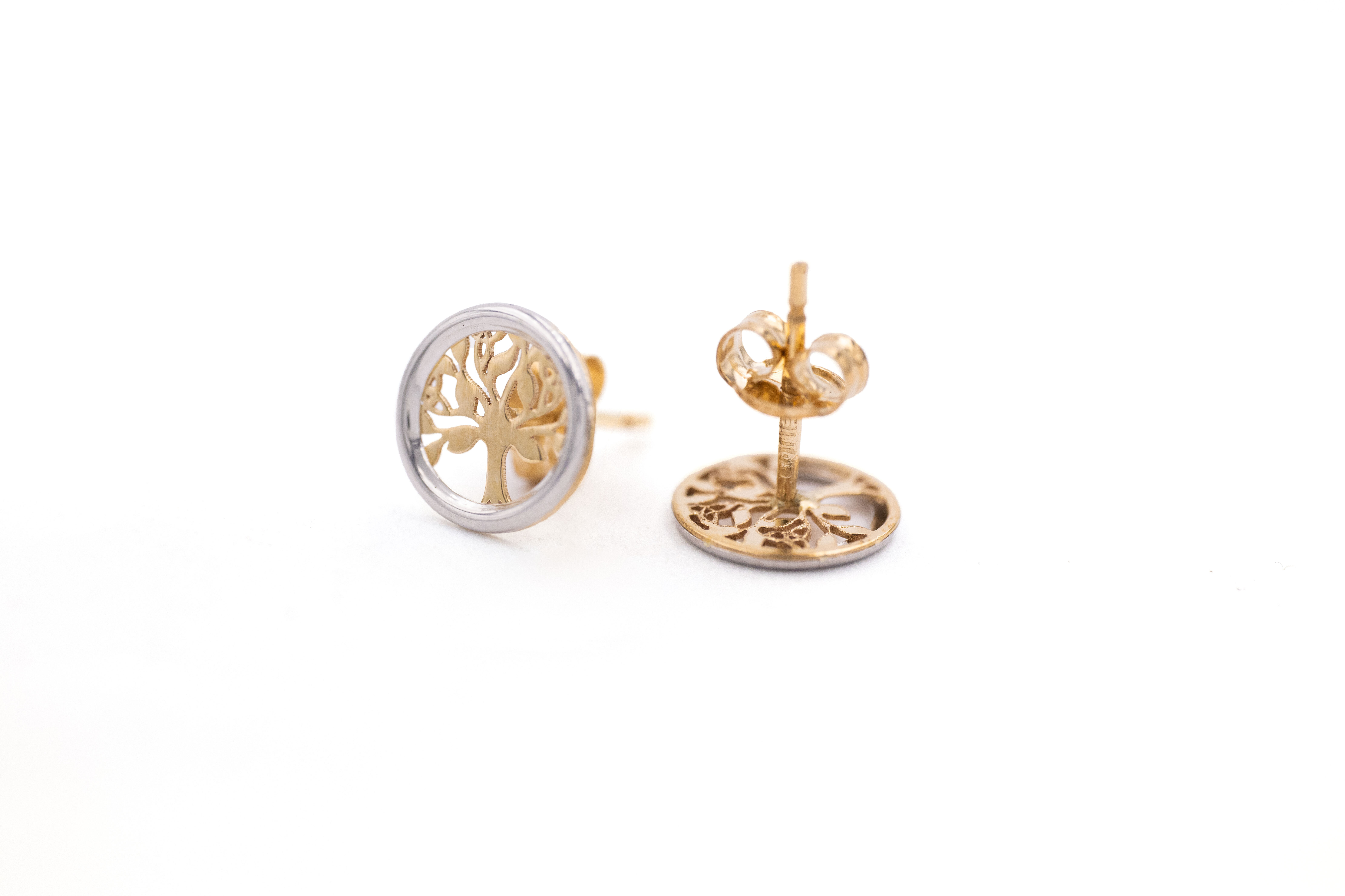 Striking Yellow Gold & White Gold Tree of Life Earrings With a Polished Finish For Women
