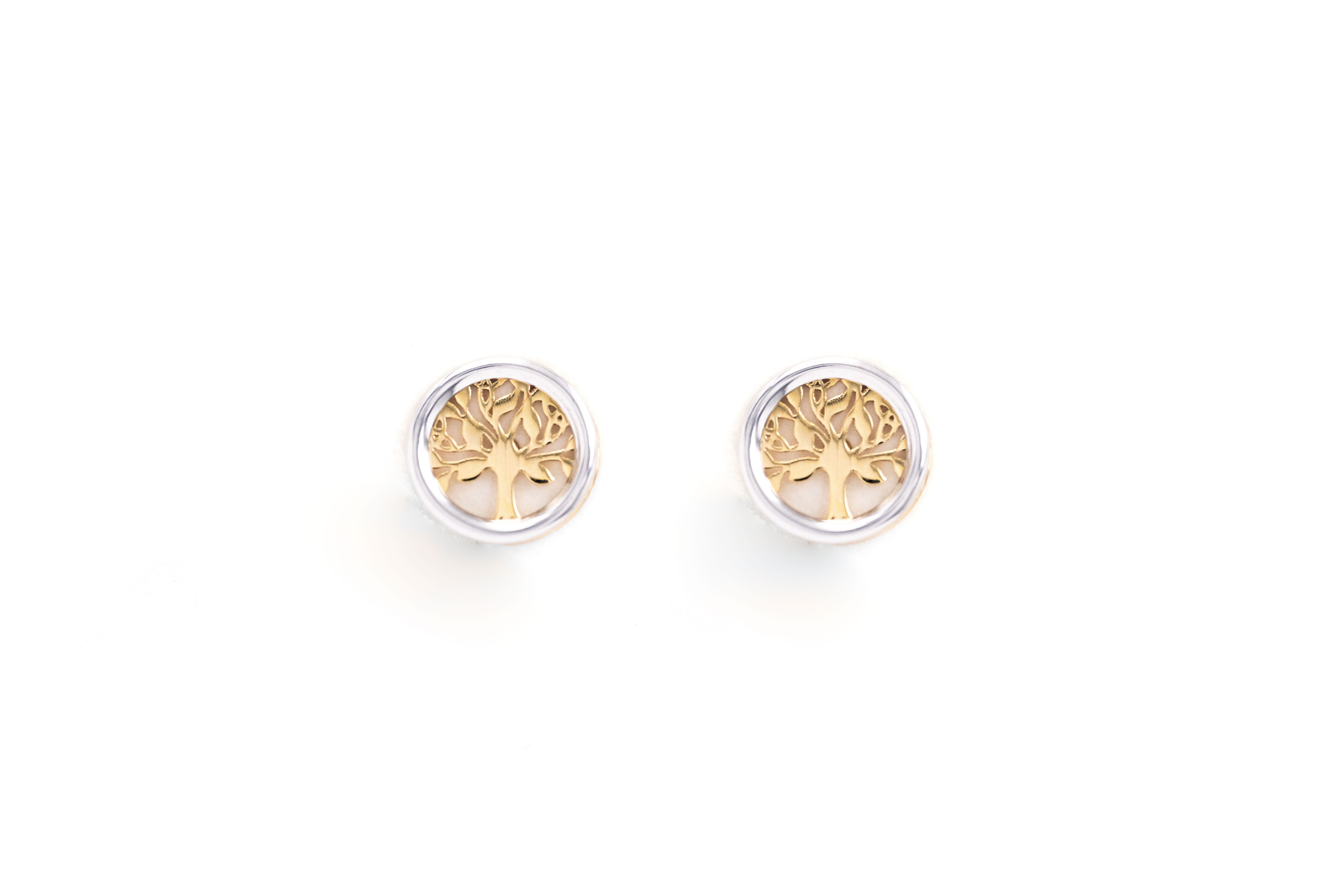 Attractive 10K Yellow Gold & White Gold Tree of Life Earrings With a Polished Finish For Women