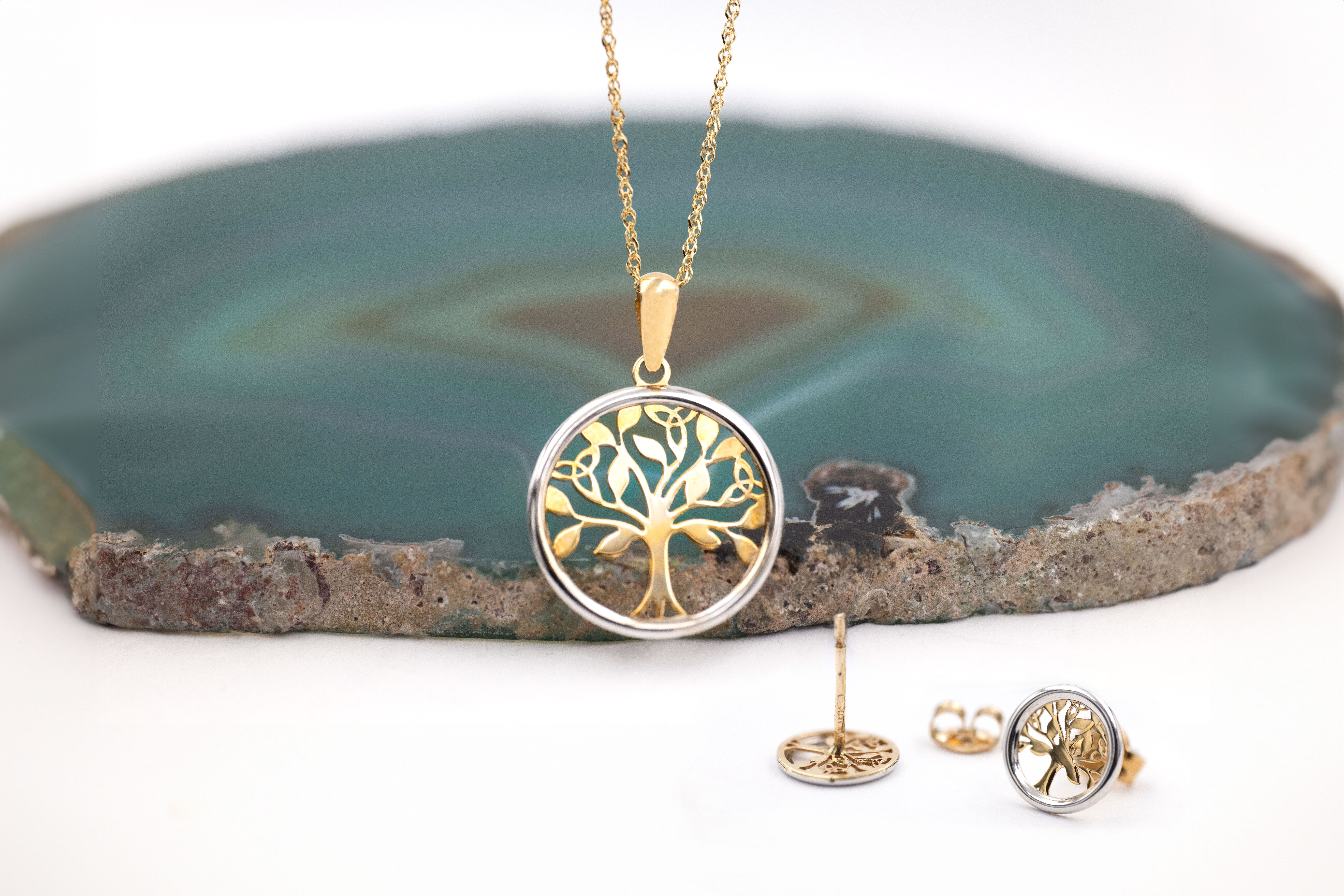 Gorgeous Yellow Gold & White Gold Tree of Life Earrings With a Polished Finish For Women