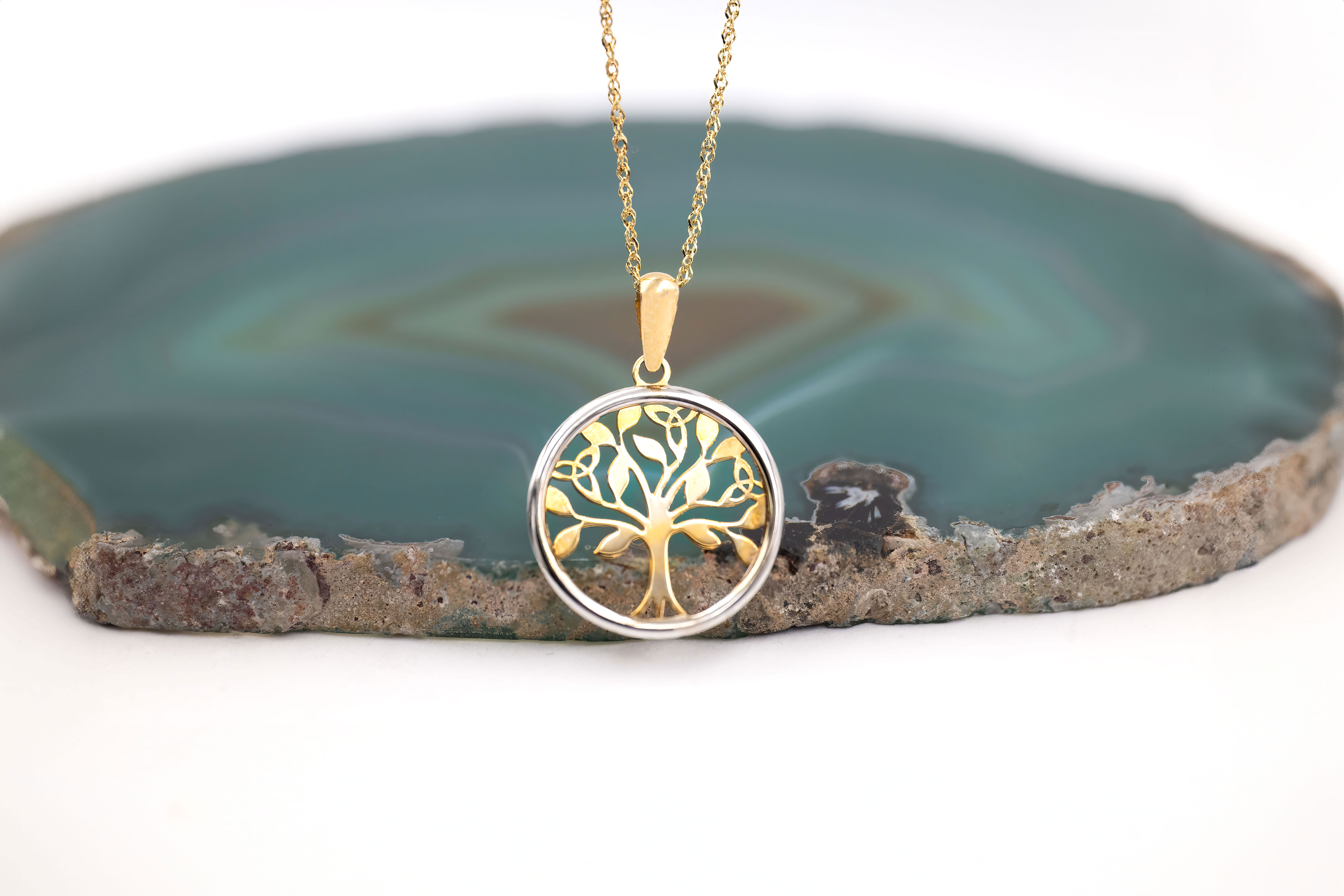Irish 10K Yellow Gold & White Gold Tree of Life Gift Set For Women With a Polished Finish